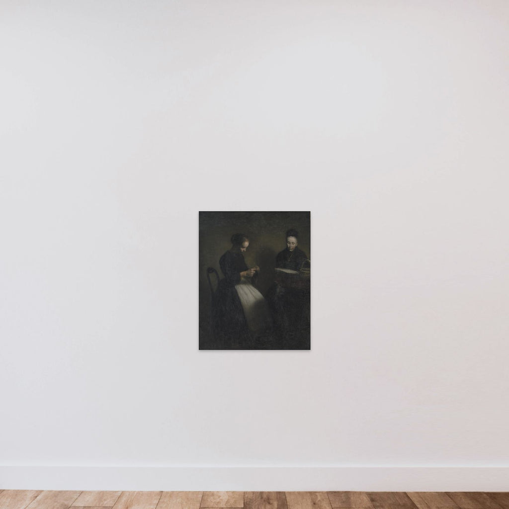 Afteninteriør. Kunstnerens moder og hustru unframed — shown to scale