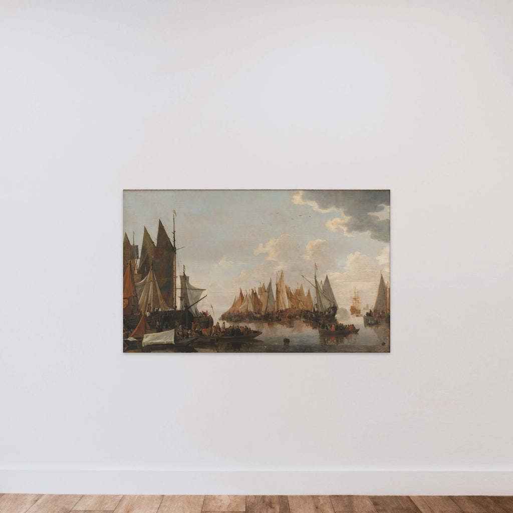 Troppeindskibning på en hollandsk flod unframed — shown to scale