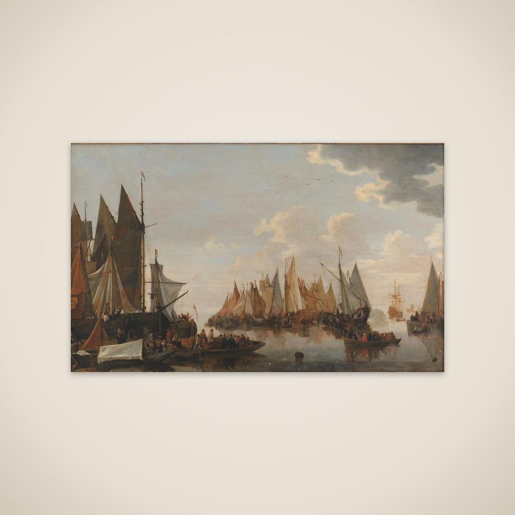 Troppeindskibning på en hollandsk flod unframed print