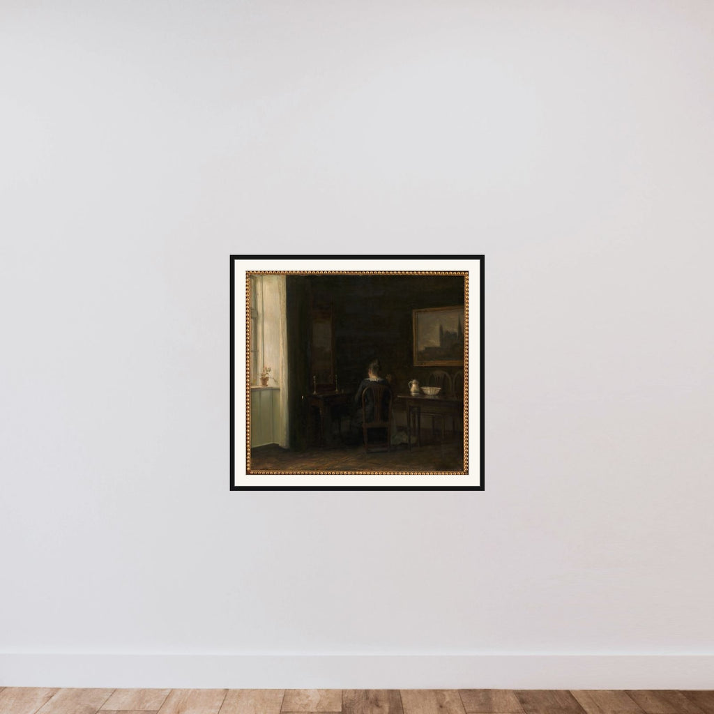 Interiør med kunstnerens hustru Emilie Heise framed — shown to scale