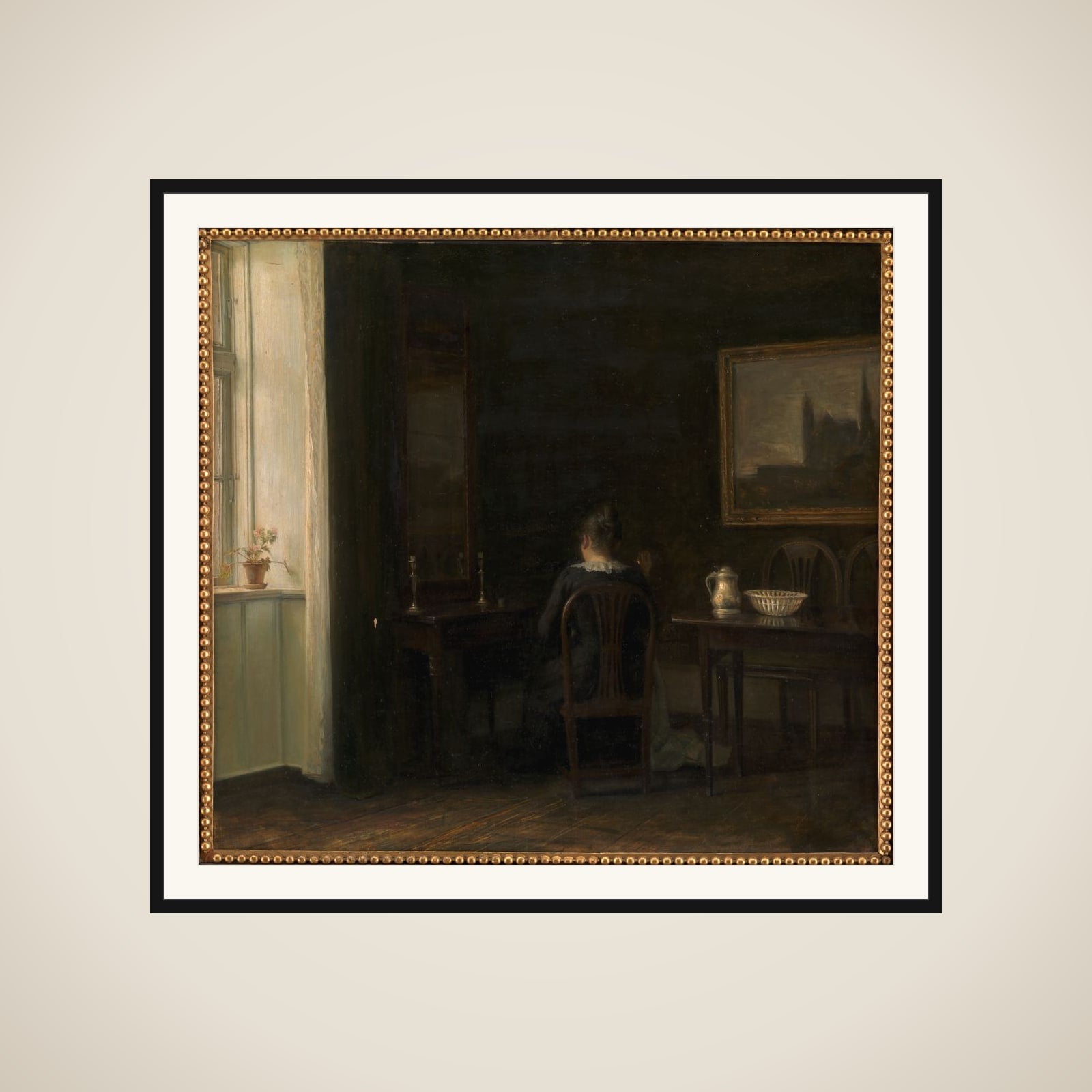 Interiør med kunstnerens hustru Emilie Heise framed