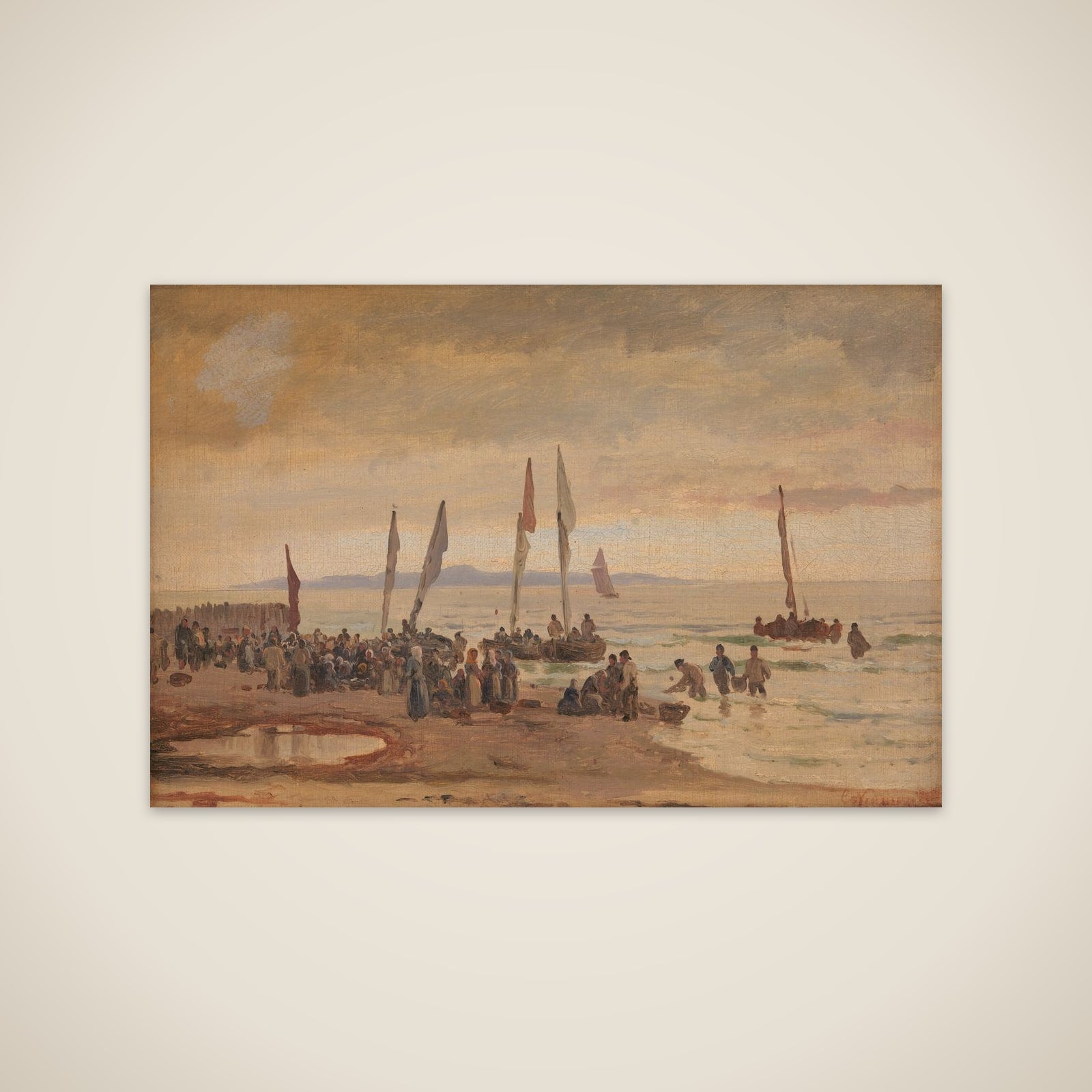 Hjemvendende fiskere modtages på Hornbæk Strand unframed print