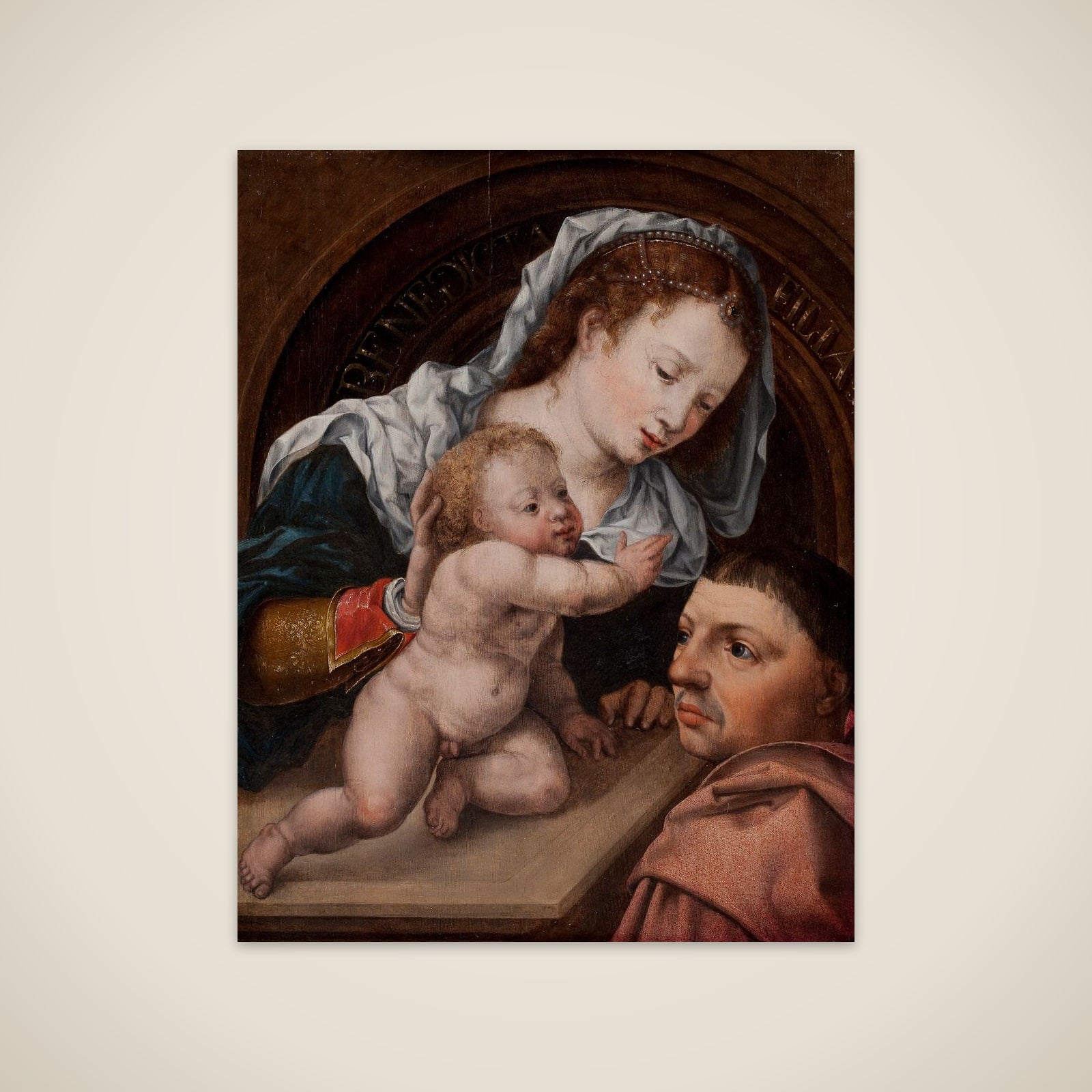 Madonna med Barnet og en donator unframed print