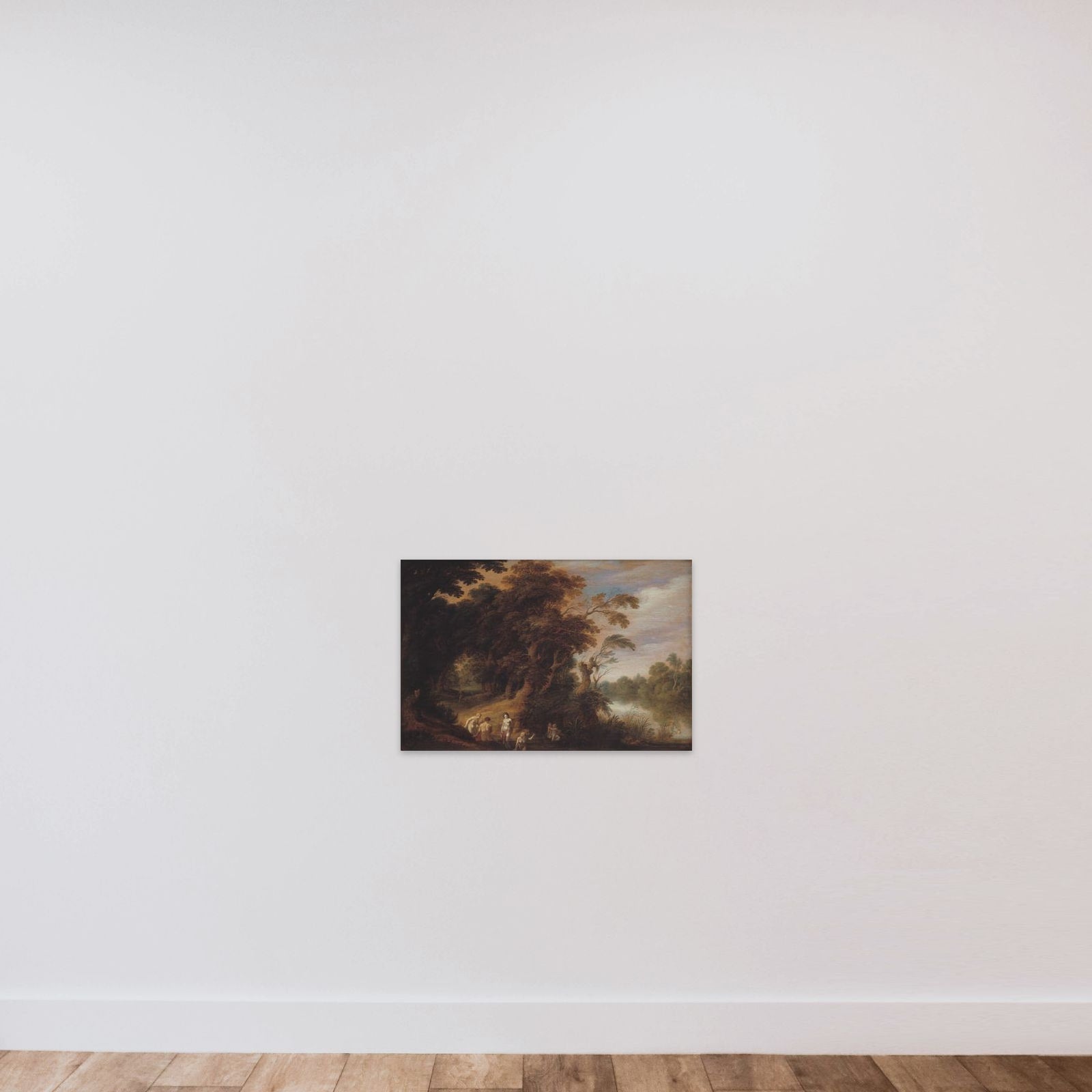 Skovlandskab med badende nymfer unframed — shown to scale