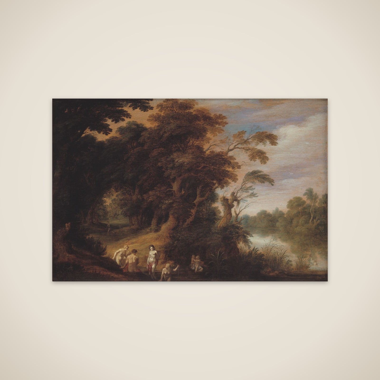Skovlandskab med badende nymfer unframed print