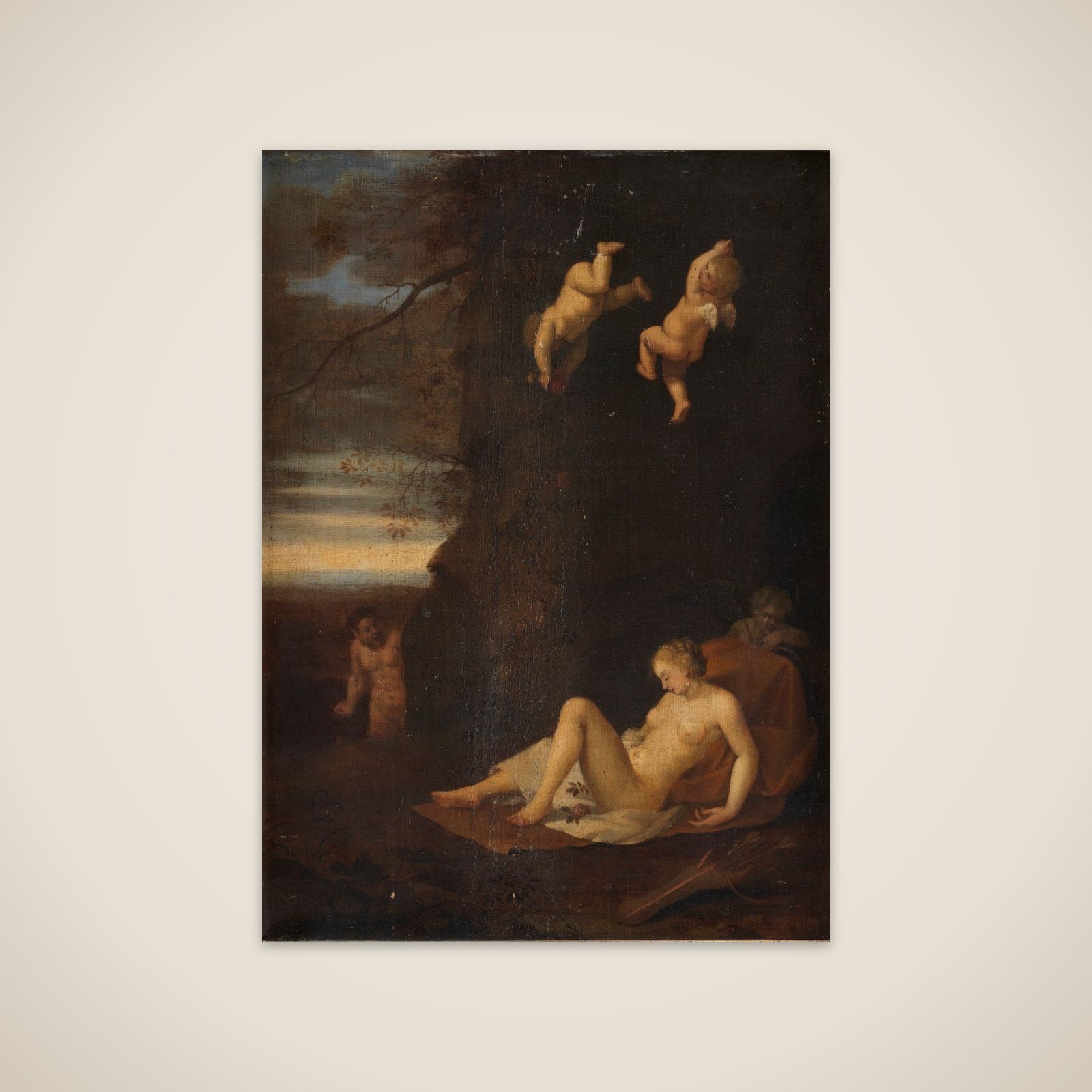 En satyr belurer en sovende nymfe. Antiope unframed print