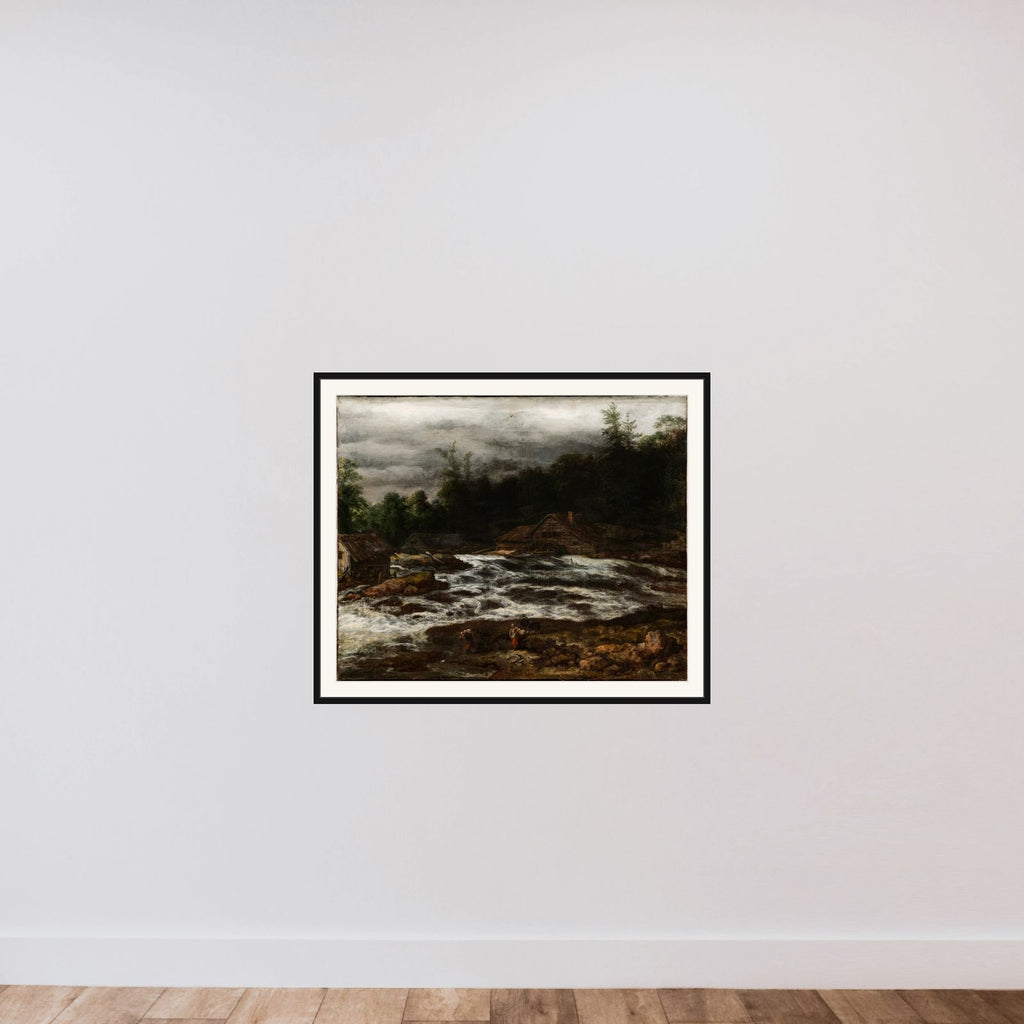 Vandfald i en bjergegn framed — shown to scale