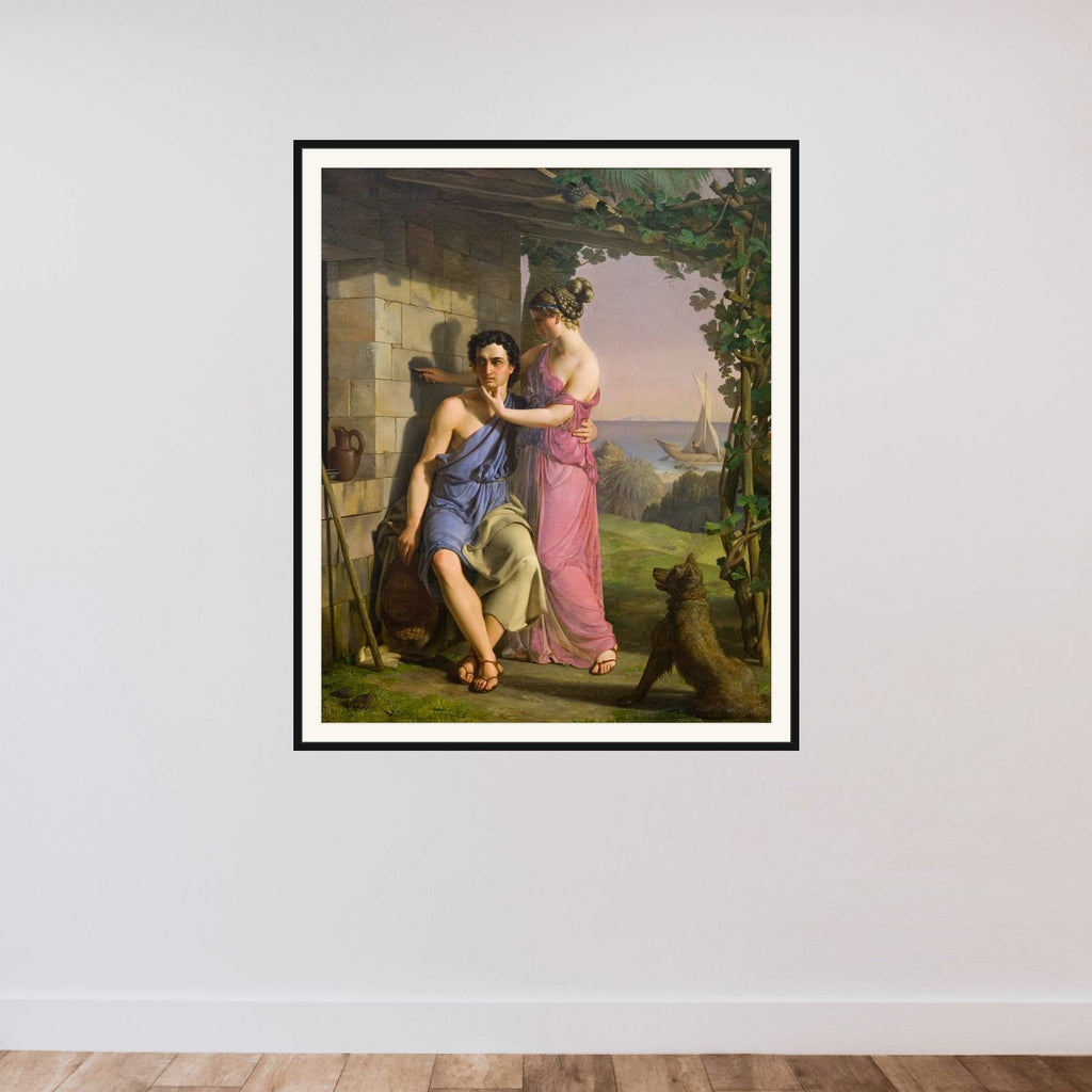 Malerkunstens oprindelse framed — shown to scale