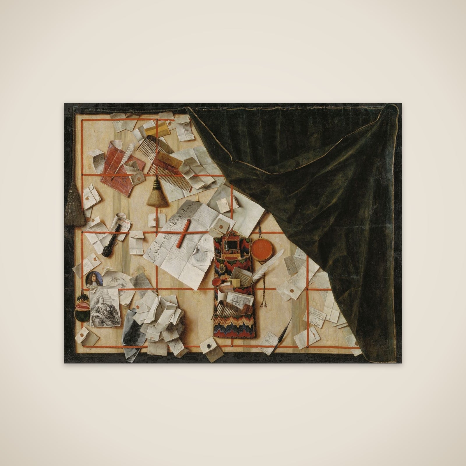 Trompe l'oeil med en brevvæg med Christian V's proklamation unframed print