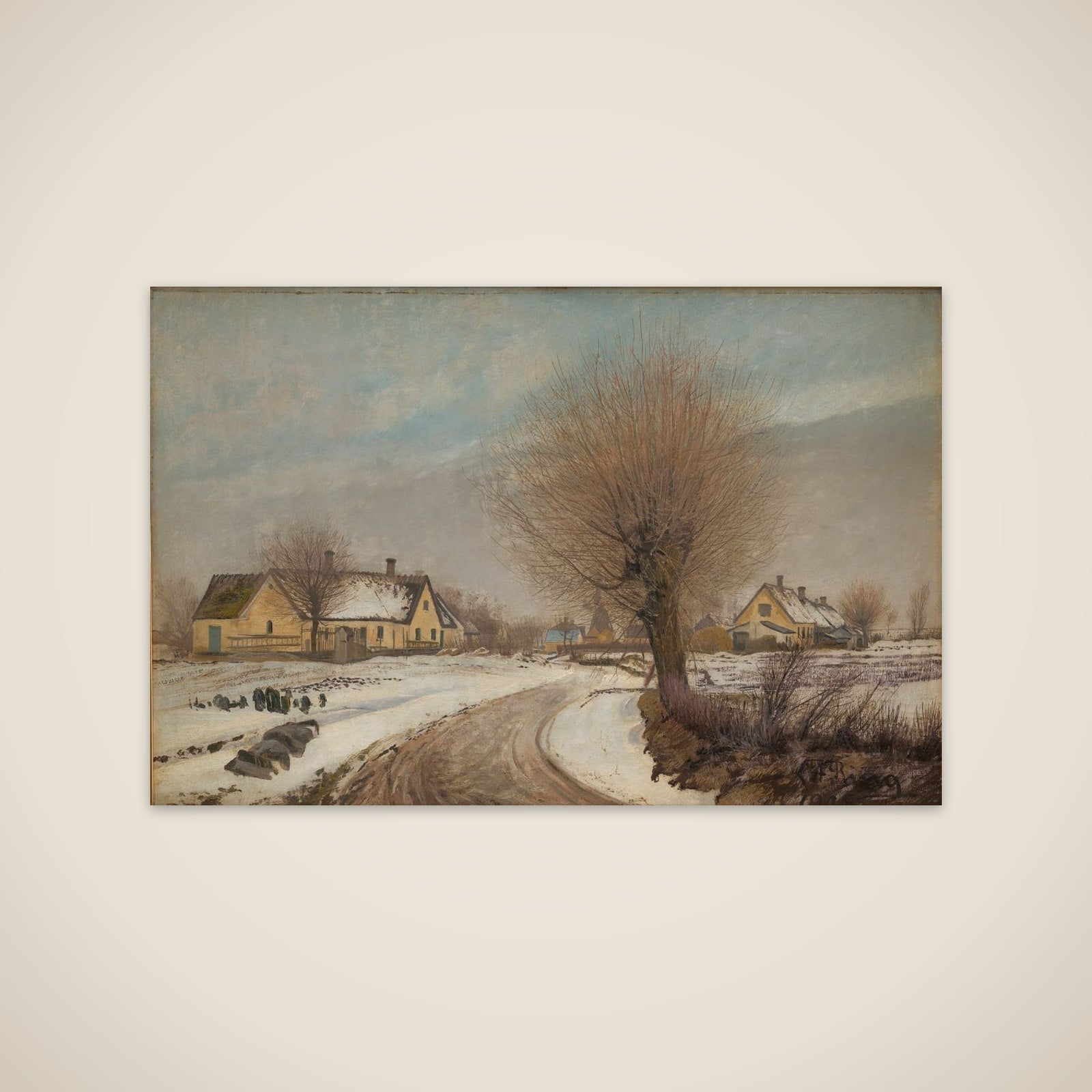 Vinterdag med sne i Baldersbrønde unframed print