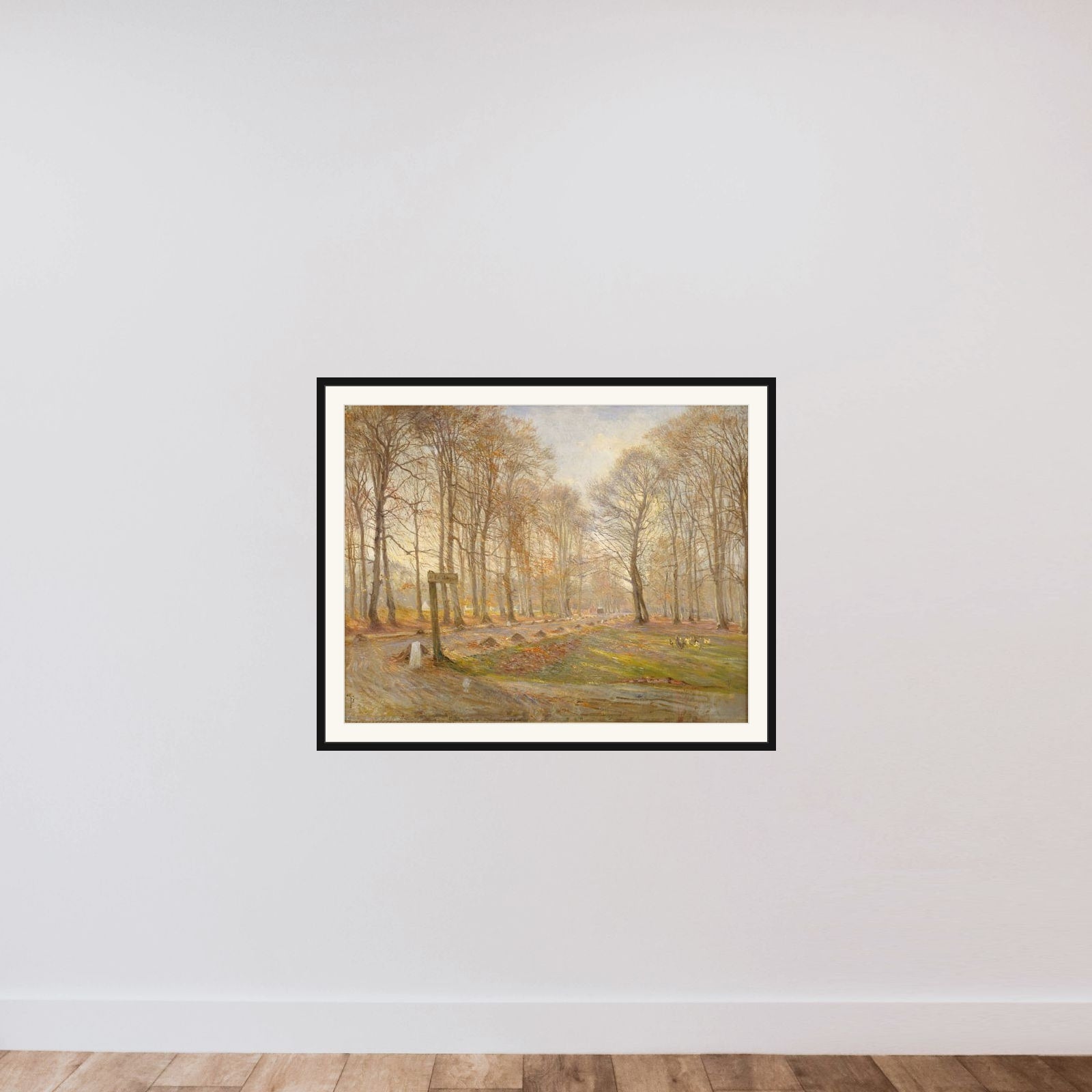 En sen efterårsdag i Dyrehaven. Solskin framed — shown to scale