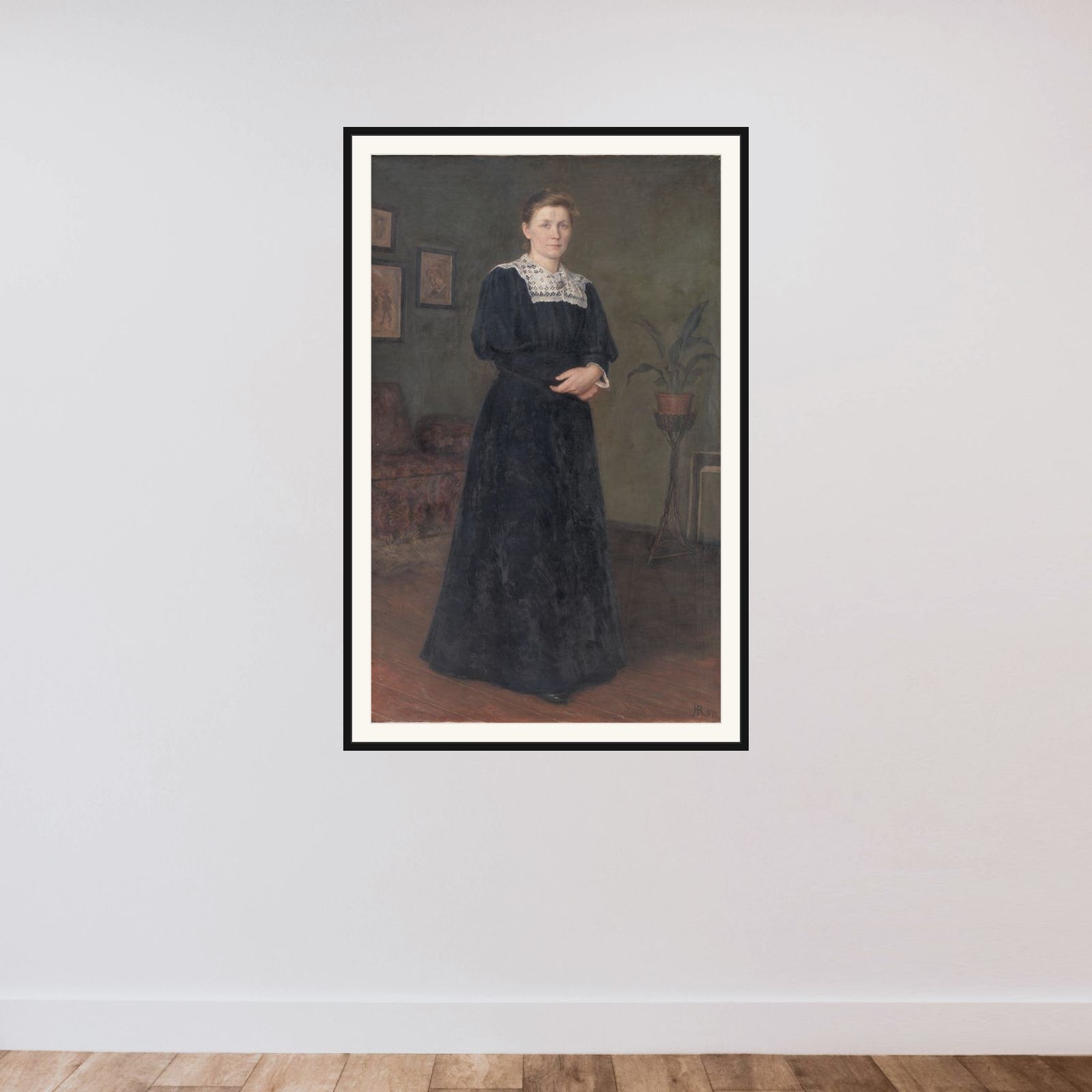 Malerinden Ane Marie Hansen framed — shown to scale