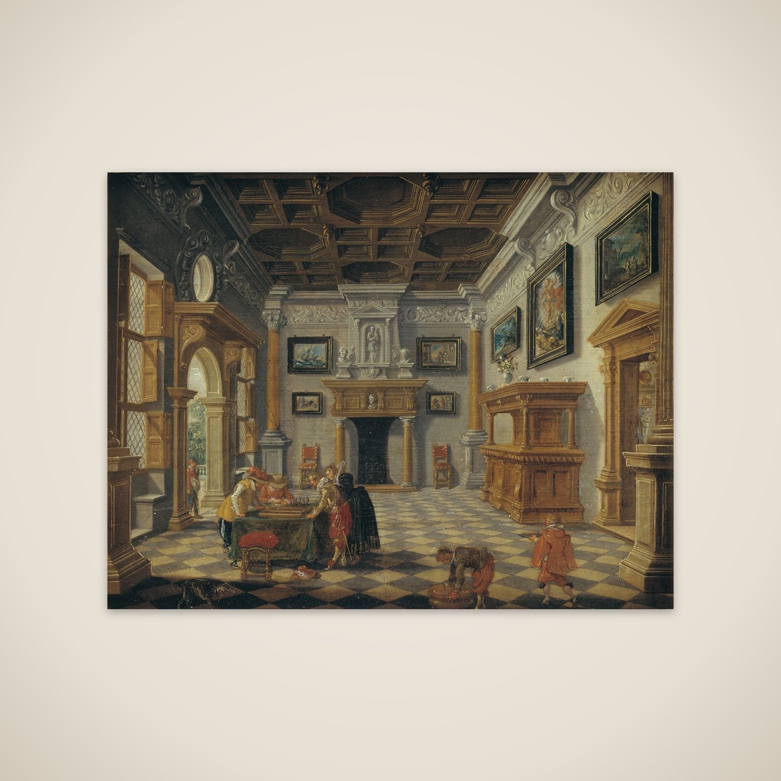 Renæssanceinteriør med tric trac spillere unframed print