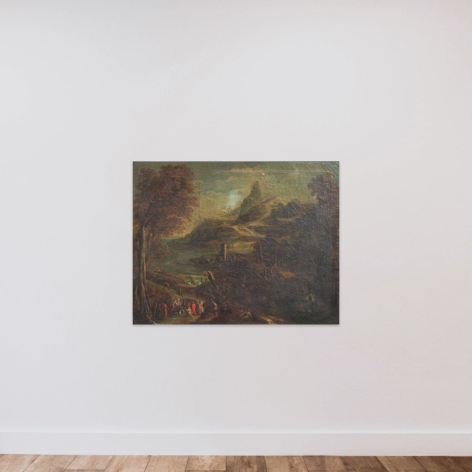 Landskab med bibelsk staffage unframed — shown to scale