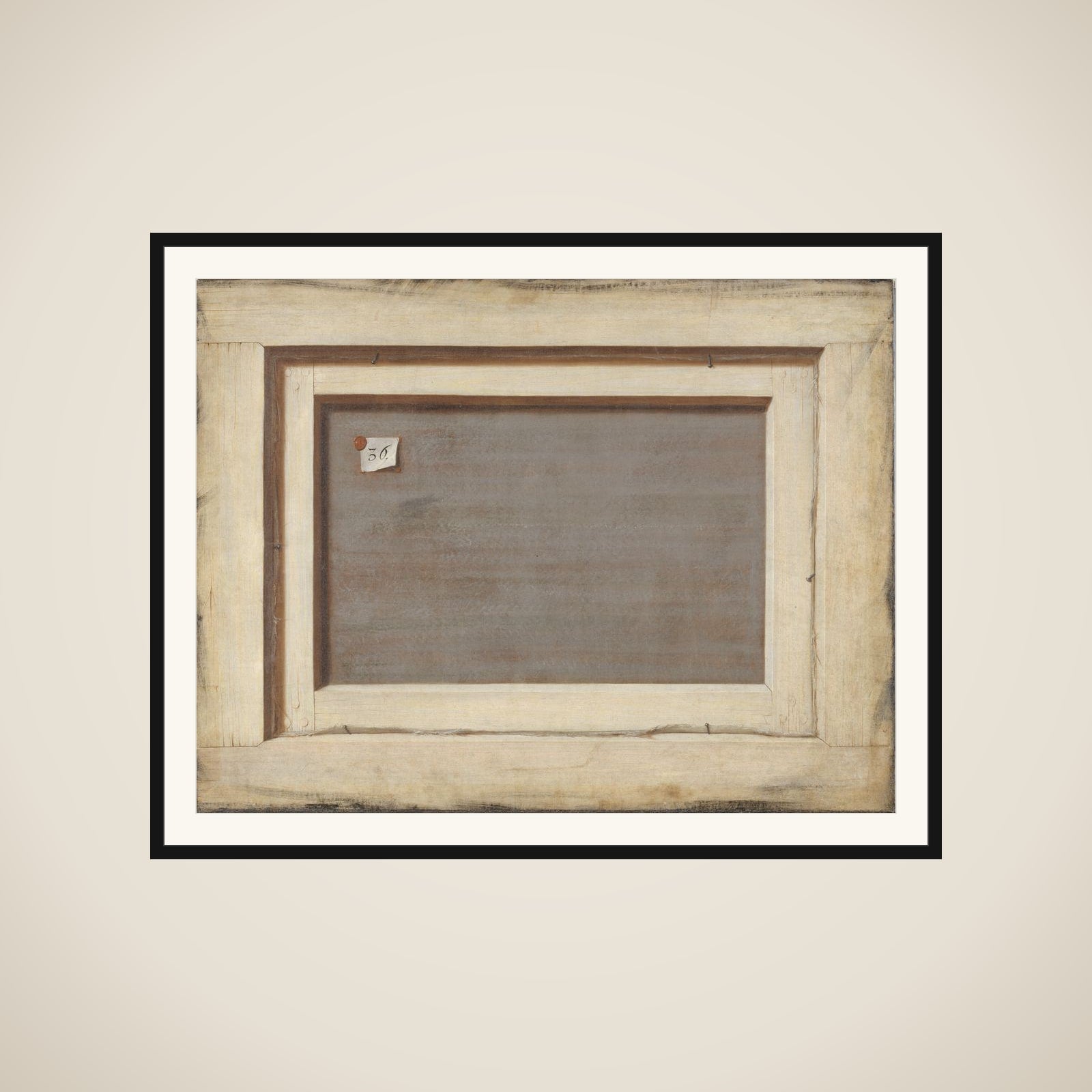 Trompe l'oeil. Bagsiden af et indrammet maleri framed