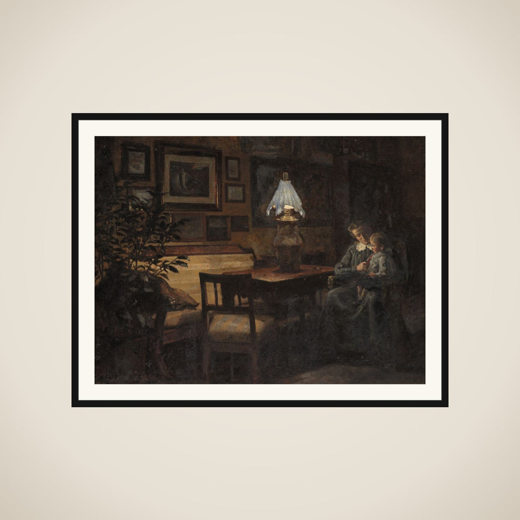 Afteninteriør. Moder og barn framed