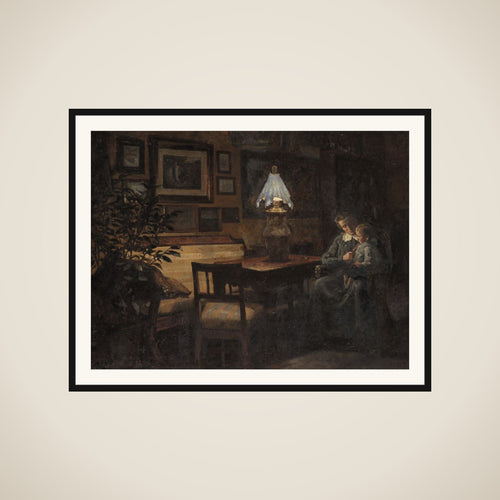 Afteninteriør. Moder og barn framed