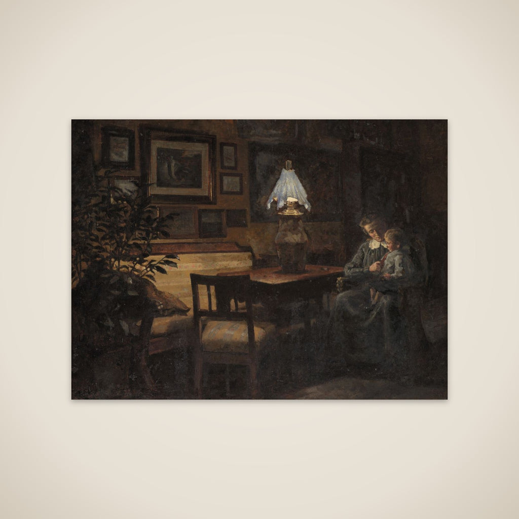 Afteninteriør. Moder og barn unframed print