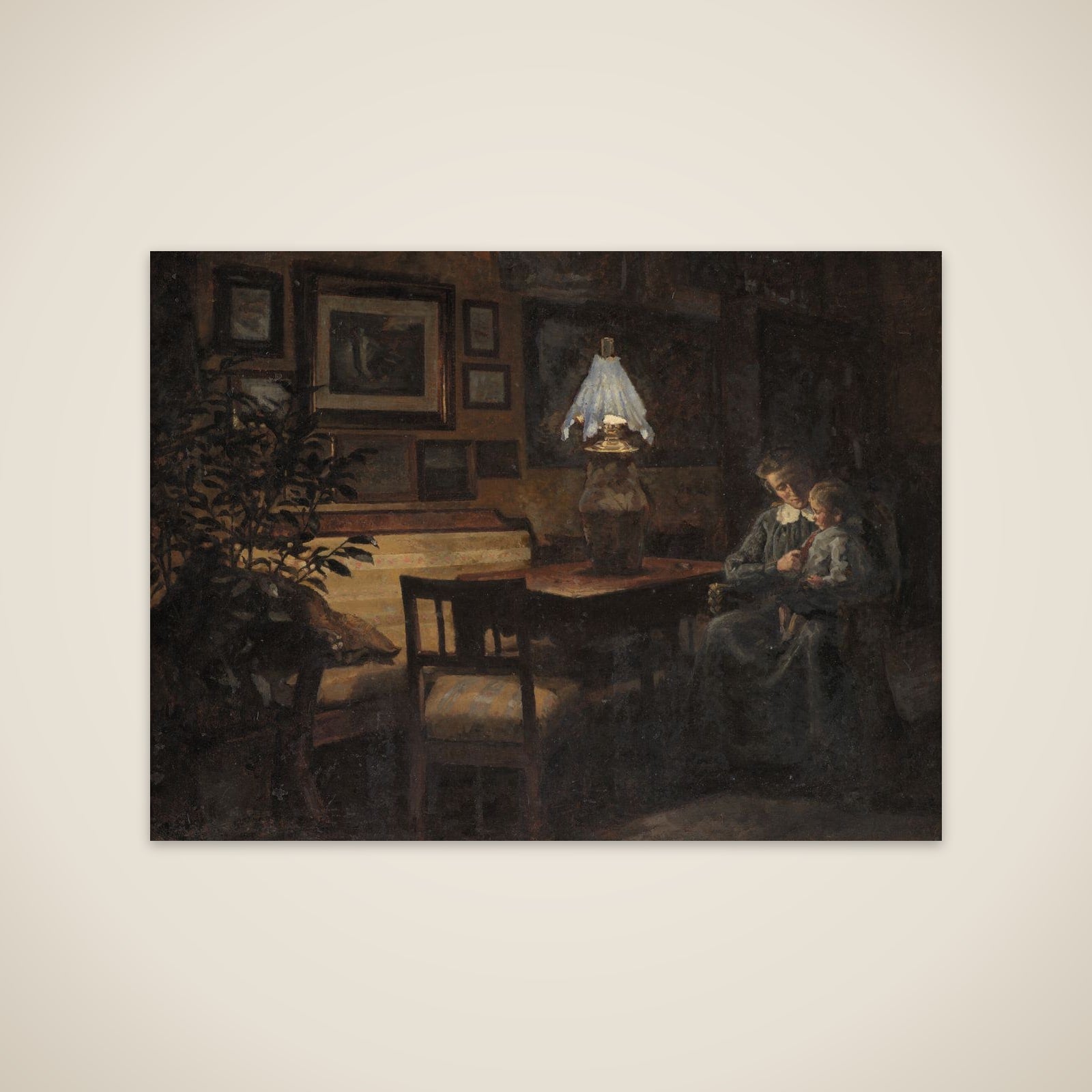 Afteninteriør. Moder og barn unframed print