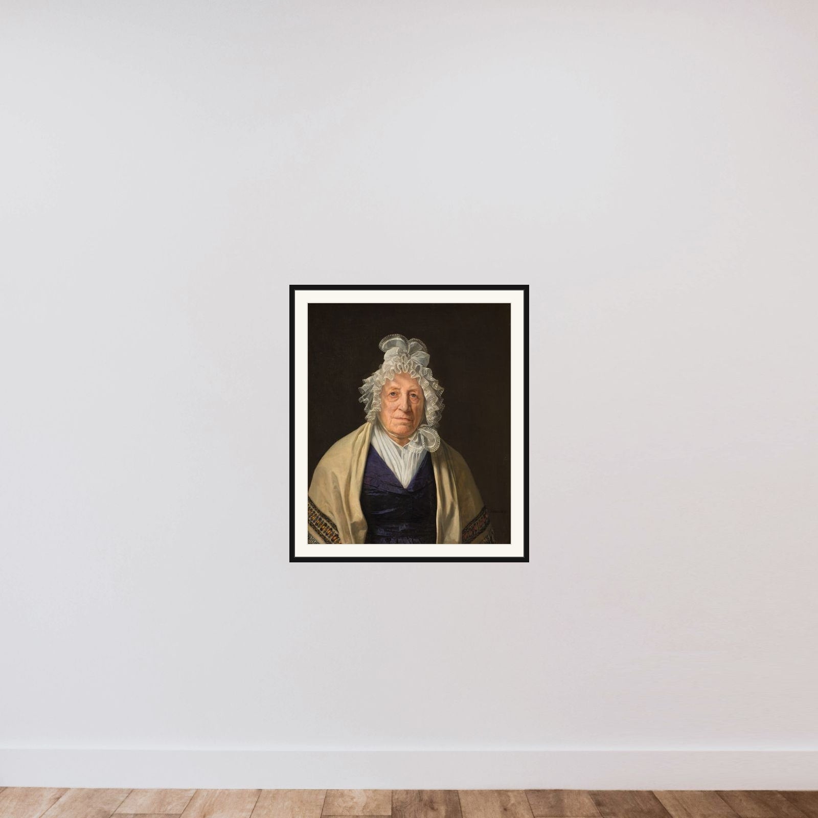 Fru Lindam, f. Goos, enke efter superkargo Lindam i Ostindien framed — shown to scale