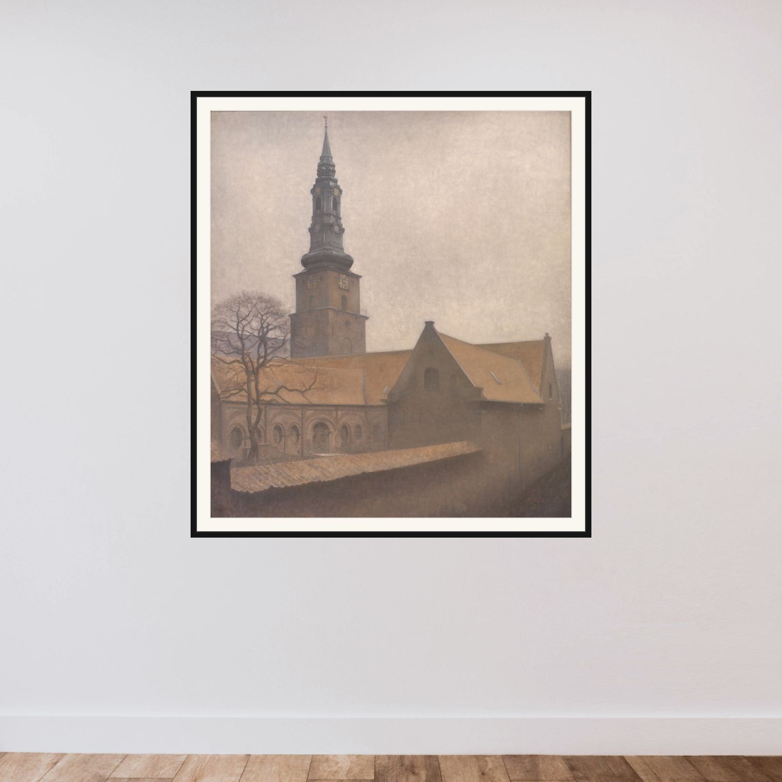 Petri Kirke framed — shown to scale