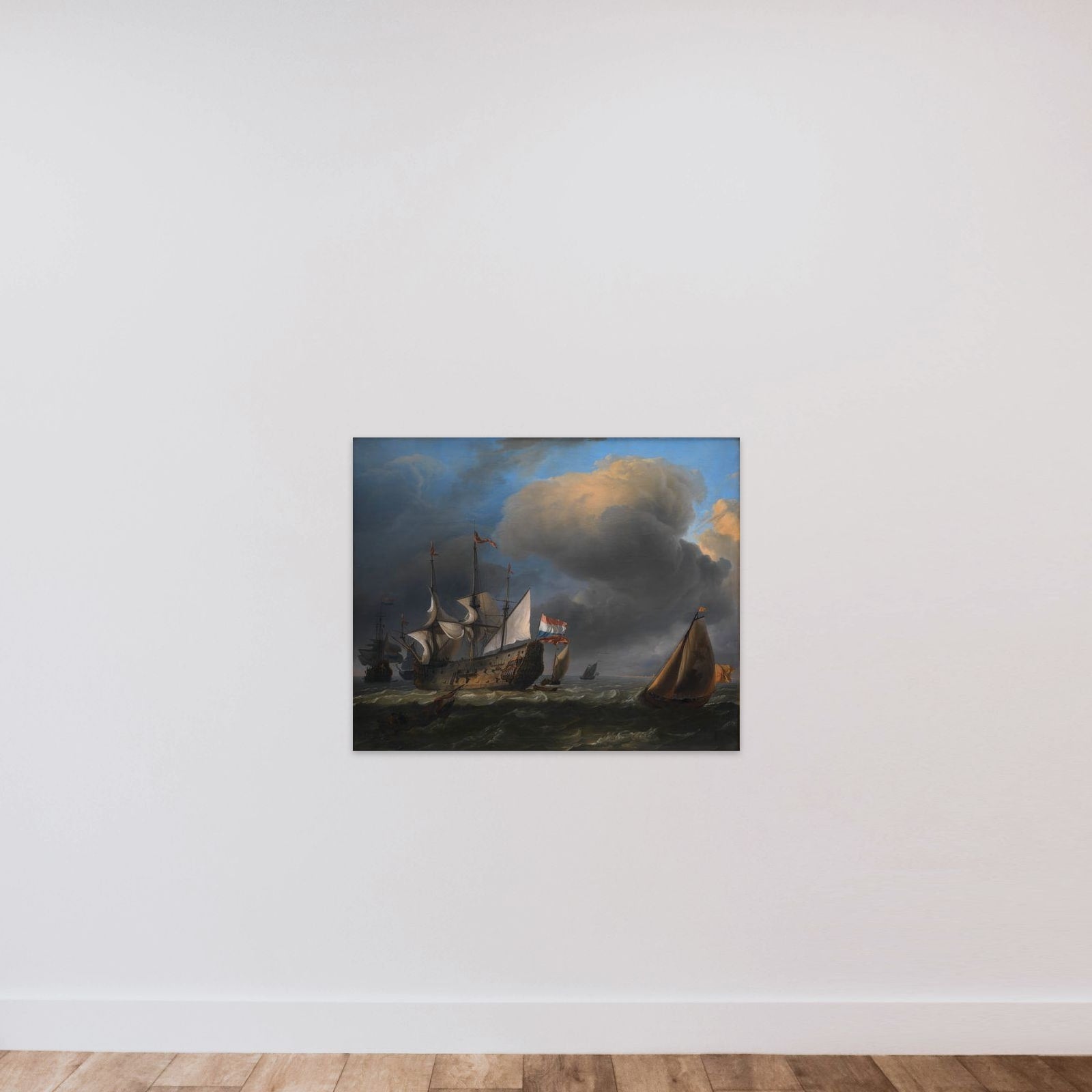 Marine med hollandske krigsskibe og fiskerbåde unframed — shown to scale