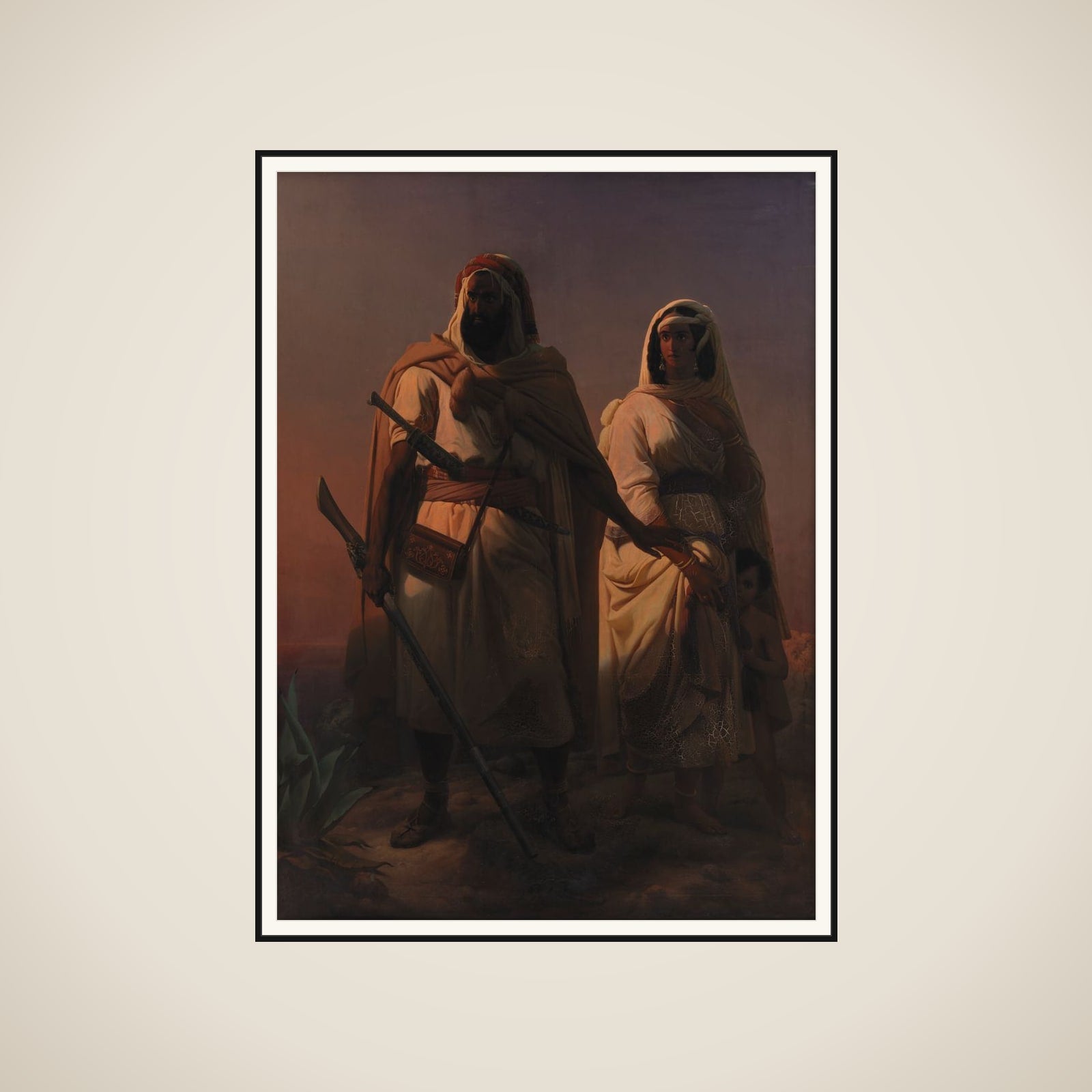 En arabisk familie i ørkenen framed