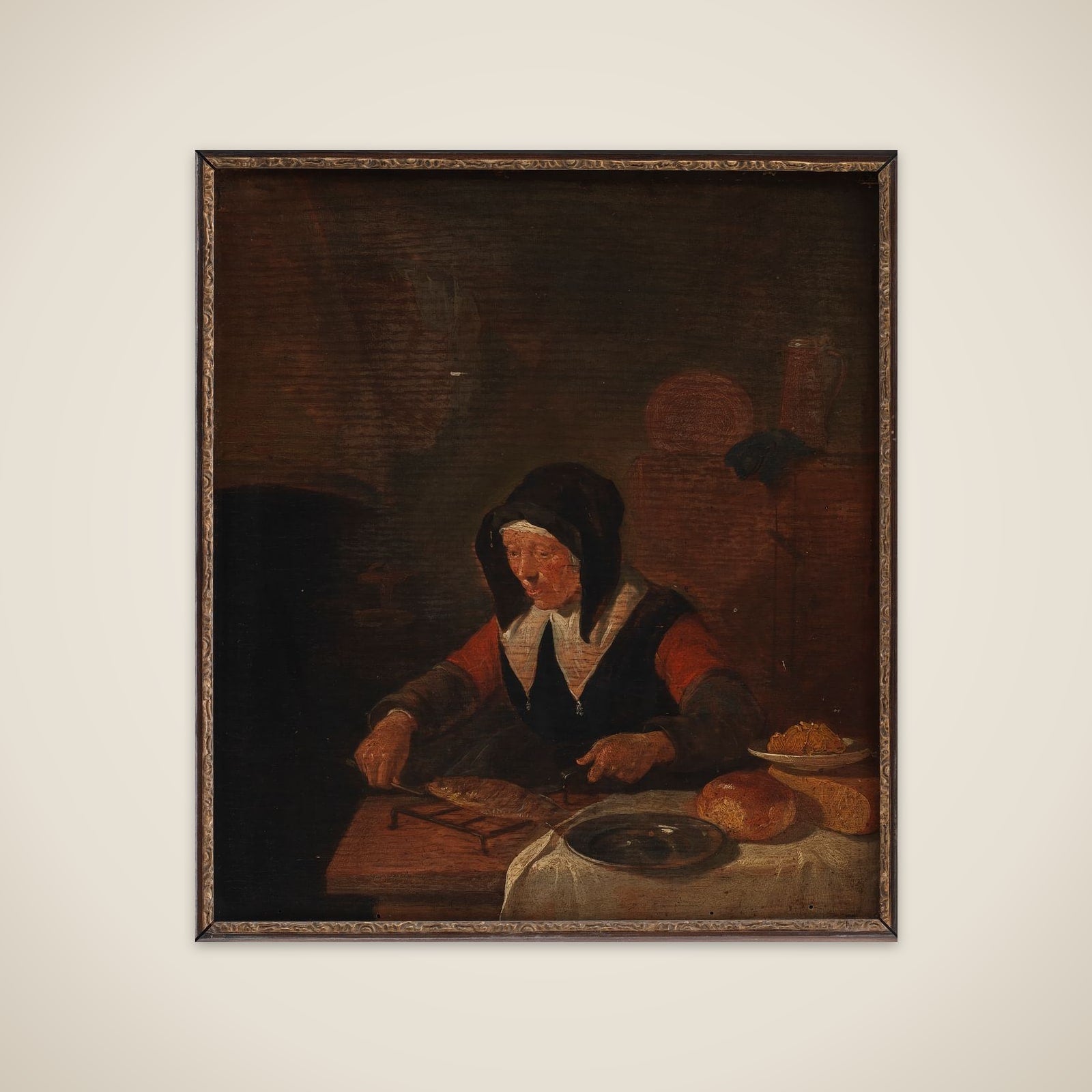 Gammel kone ved sit måltid unframed print