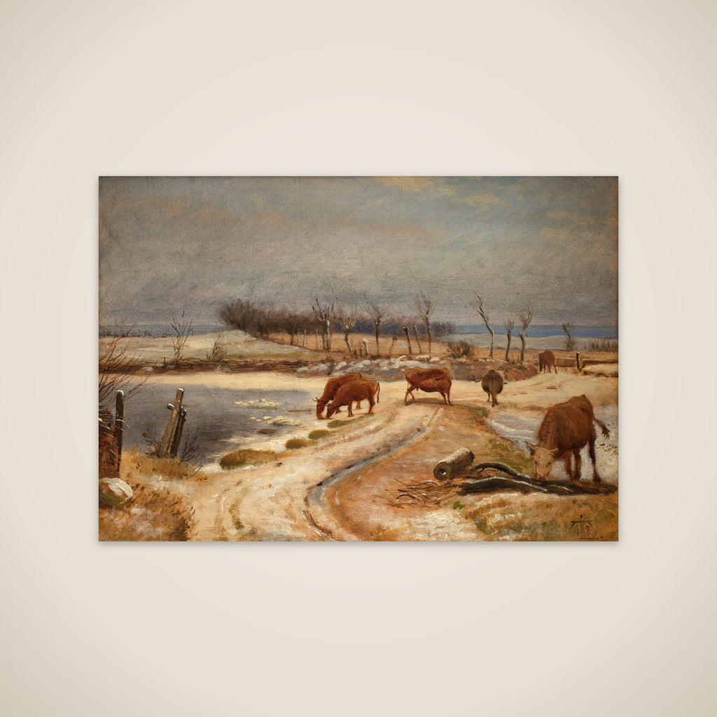 Ungkvæget vandes en vinterdag unframed print