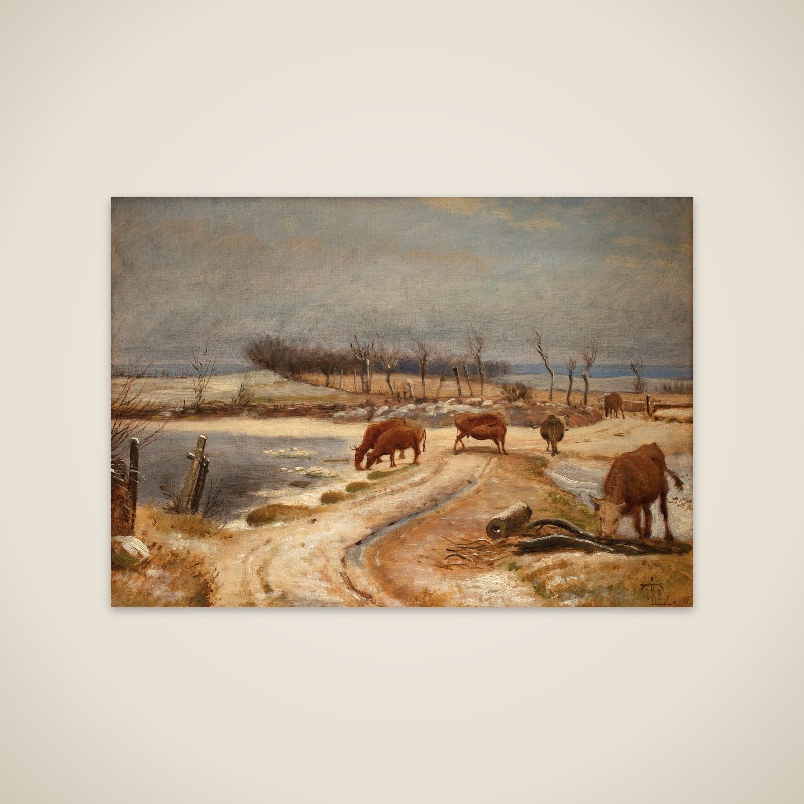 Ungkvæget vandes en vinterdag unframed print