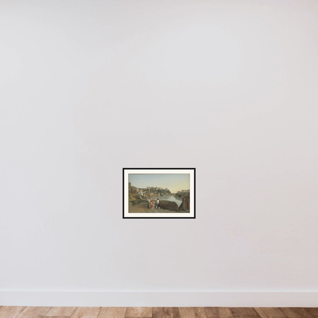 Udsigt over Tiberen mod Avertinerhøjen i Rom framed — shown to scale
