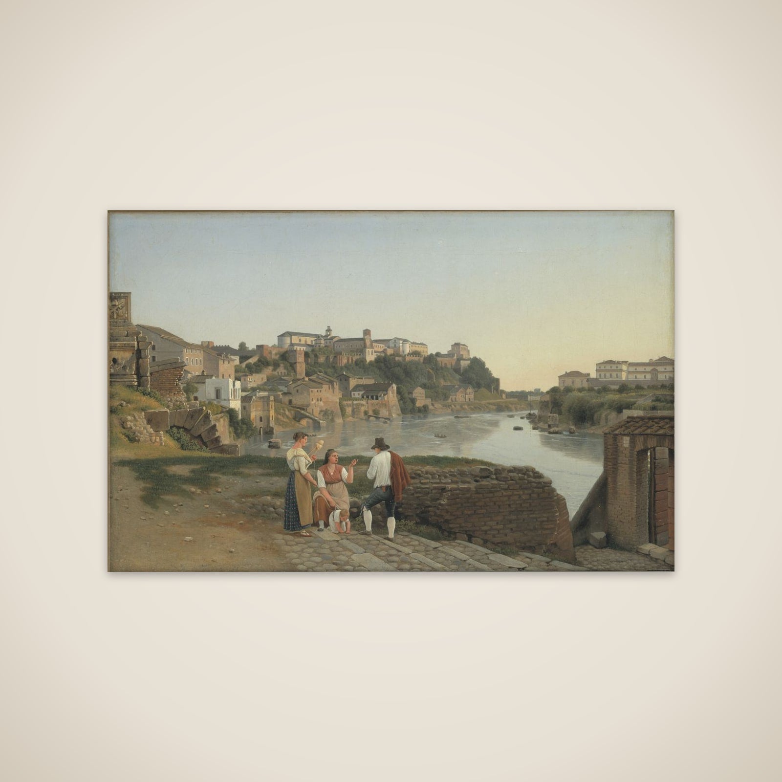 Udsigt over Tiberen mod Avertinerhøjen i Rom unframed print