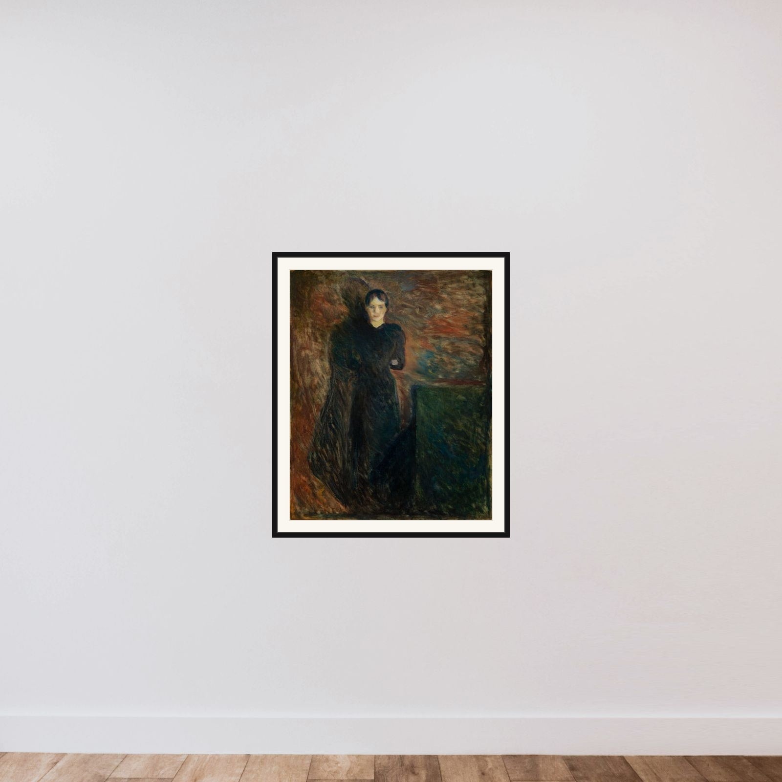 Sortklædt dame framed — shown to scale