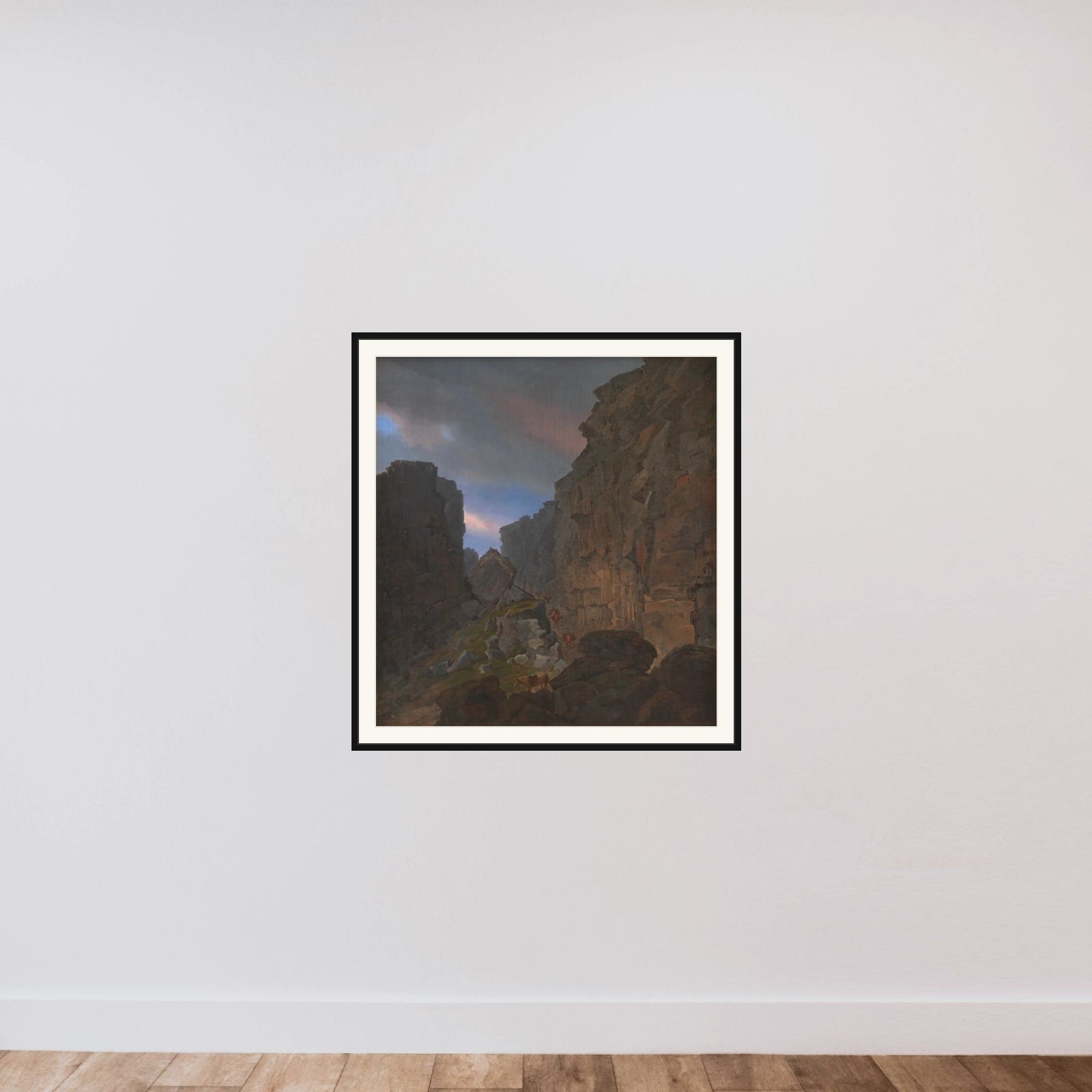 Den søndre indgang til Almannagiaa ved Thingvalla på Island framed — shown to scale