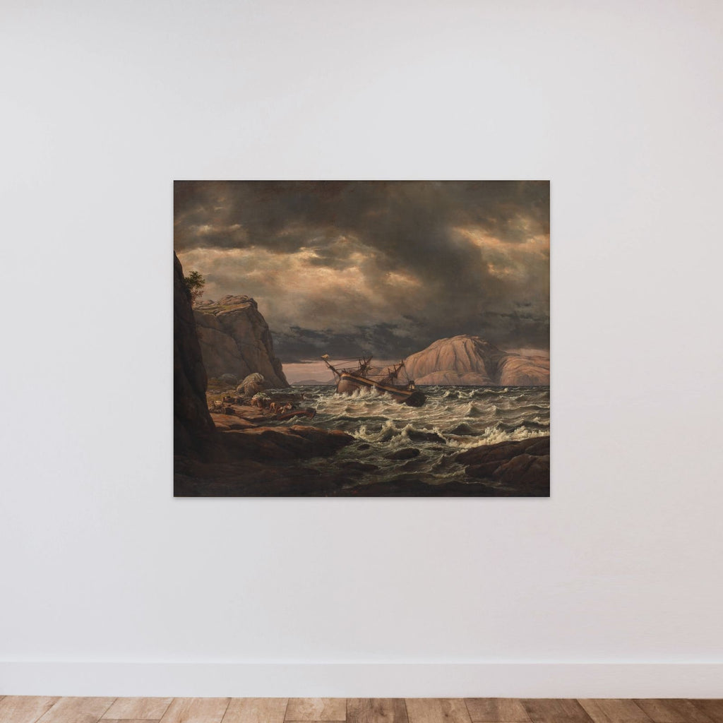 Et skibbrud ved den norske kyst unframed — shown to scale