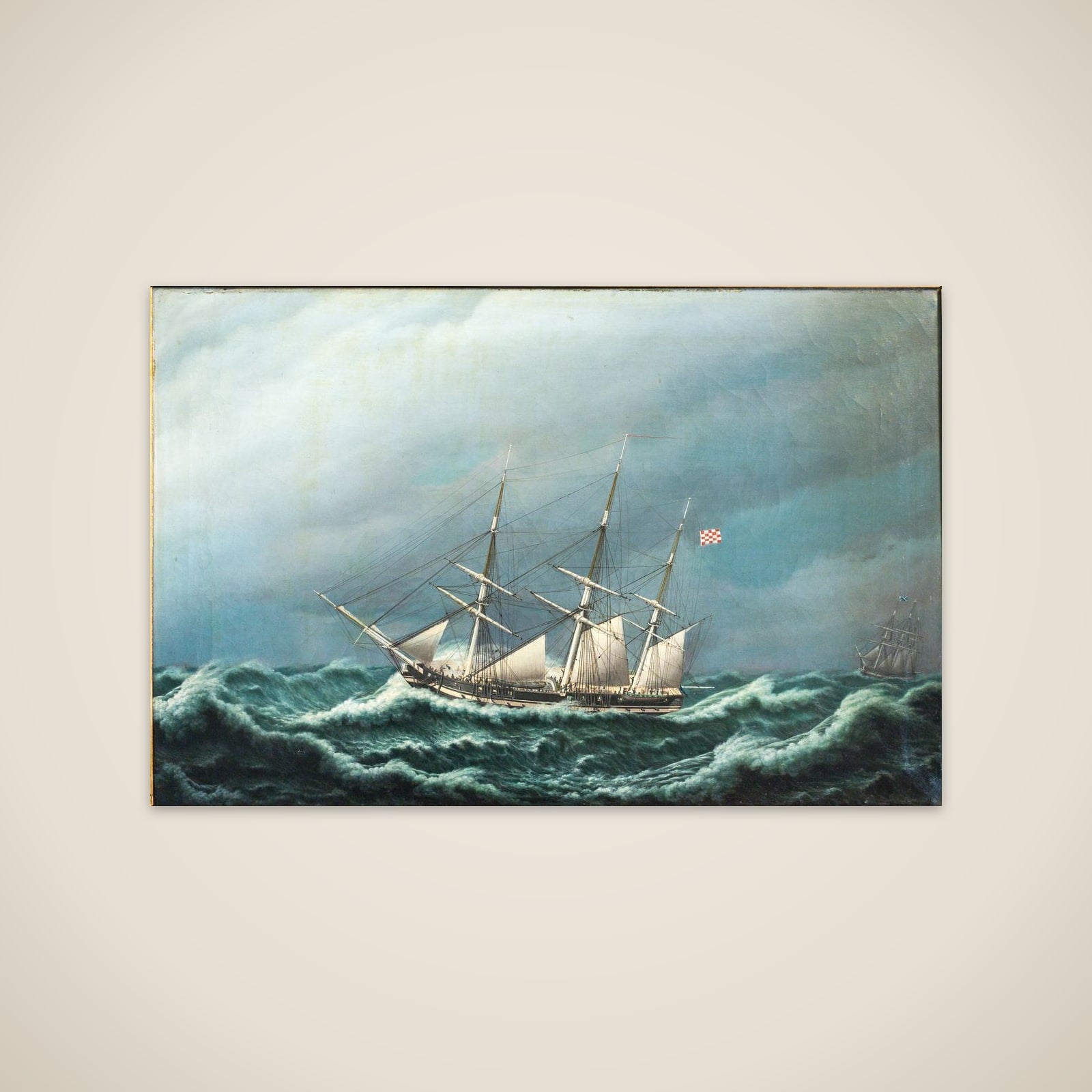 To danske fregatter i en storm signalerer med hinanden unframed print