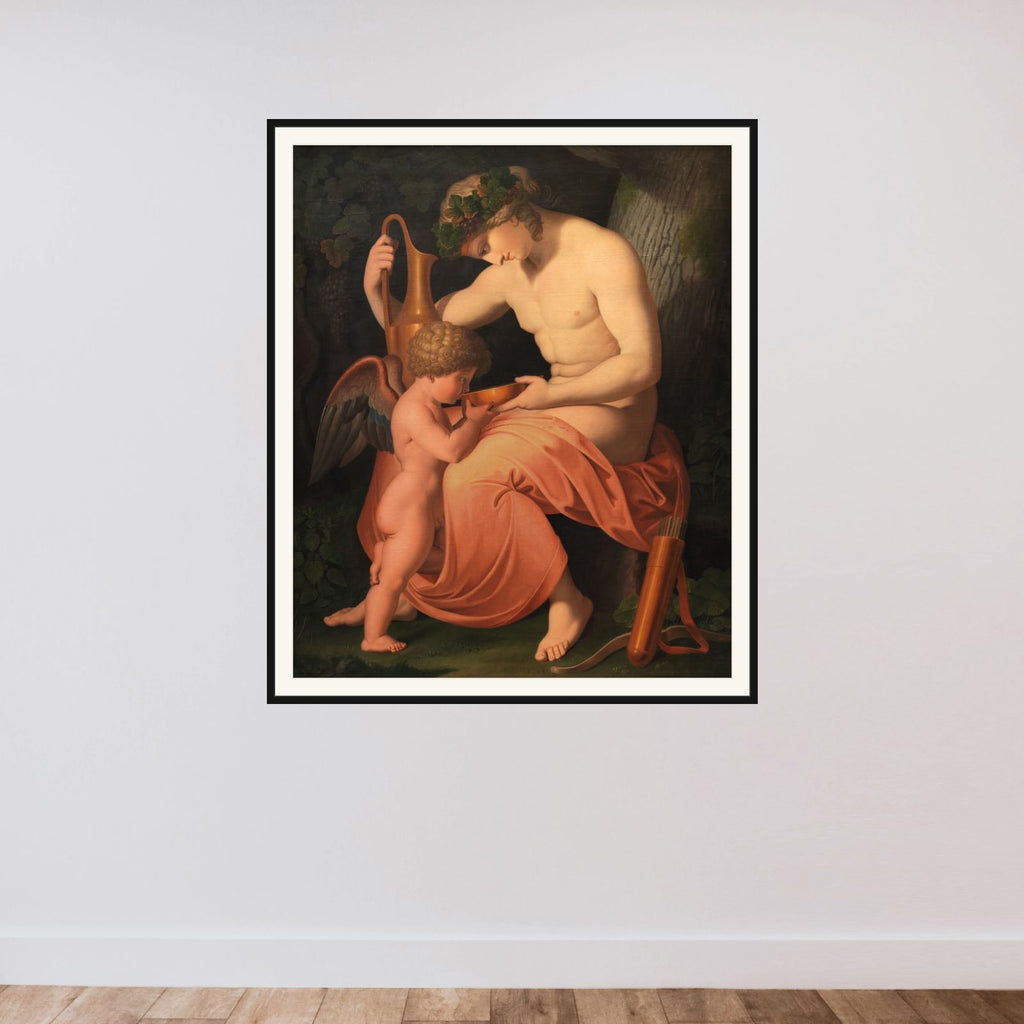 Bacchus og Amor framed — shown to scale