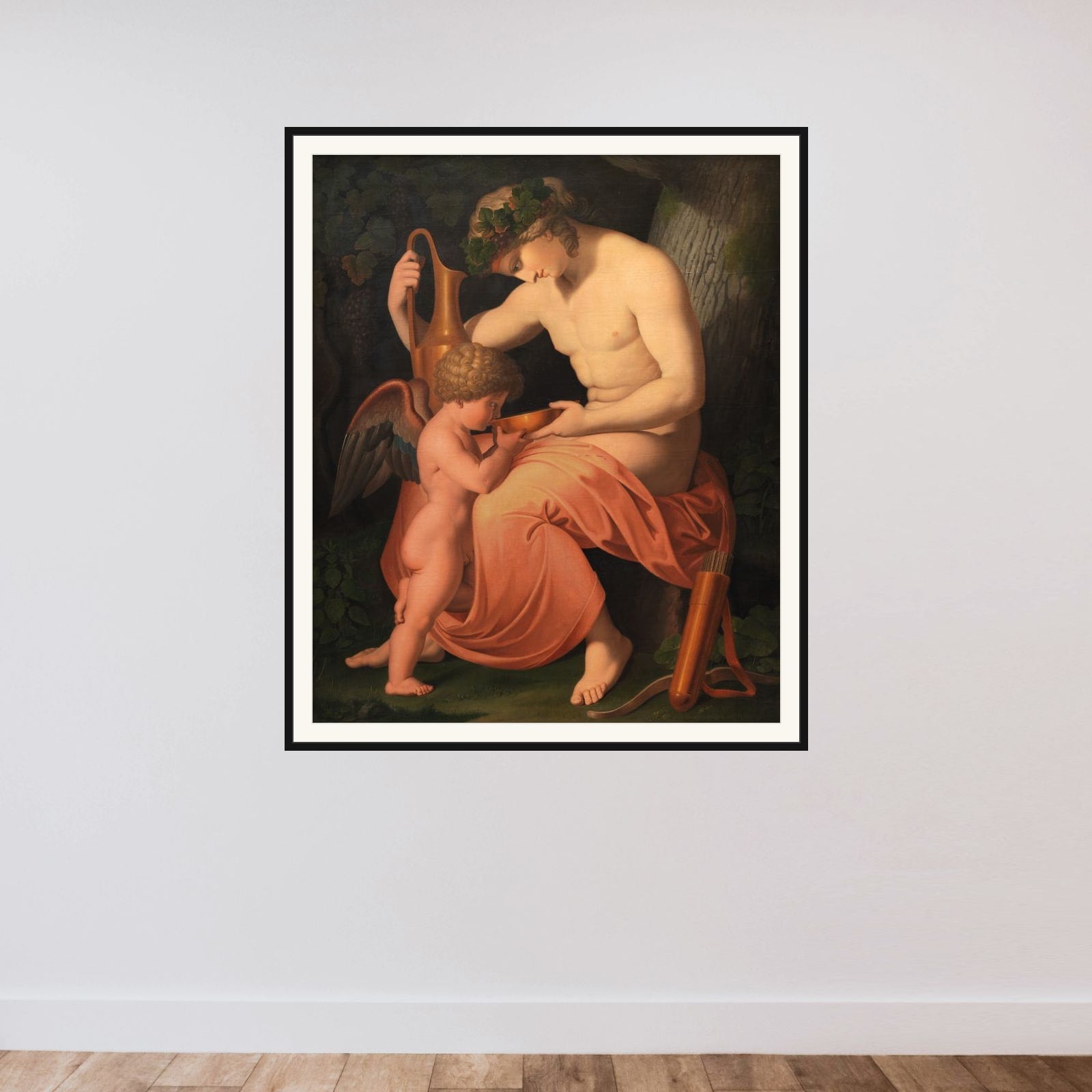 Bacchus og Amor framed — shown to scale