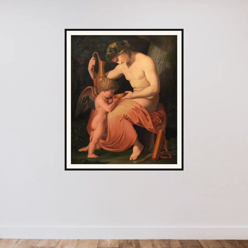 Bacchus og Amor framed — shown to scale
