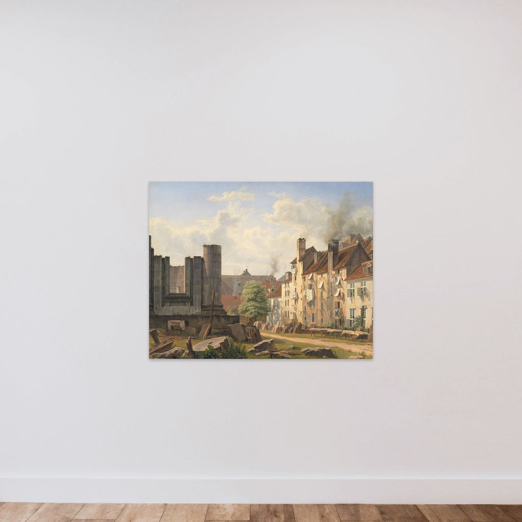 Parti af Marmorpladsen med ruinerne af den ufuldførte Frederikskirke unframed — shown to scale