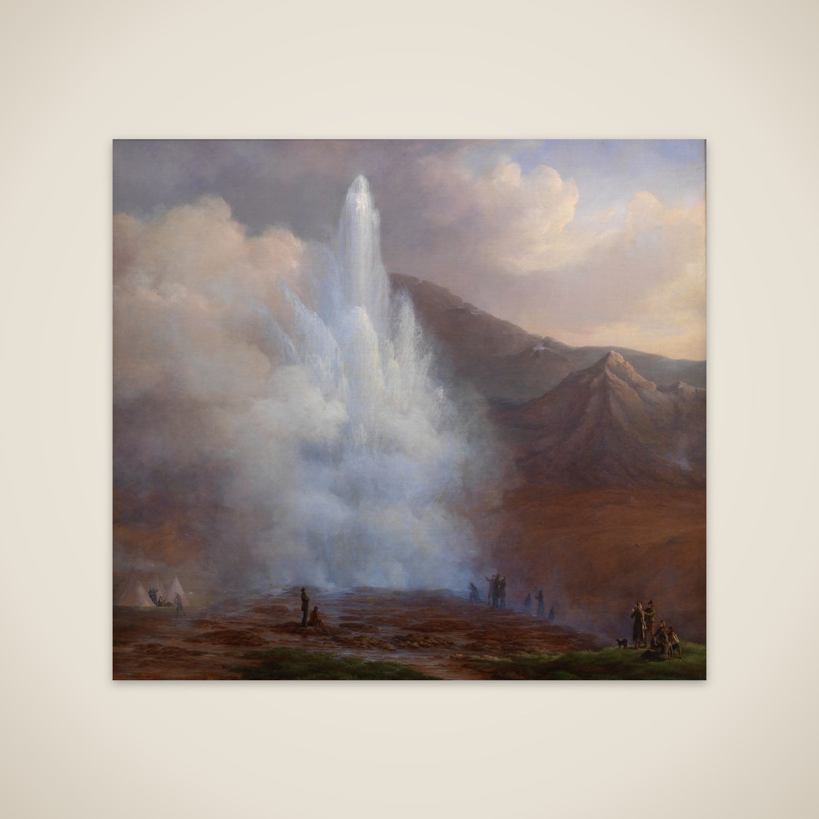 Store Geysir på Island under eruptionen i året 1834 unframed print