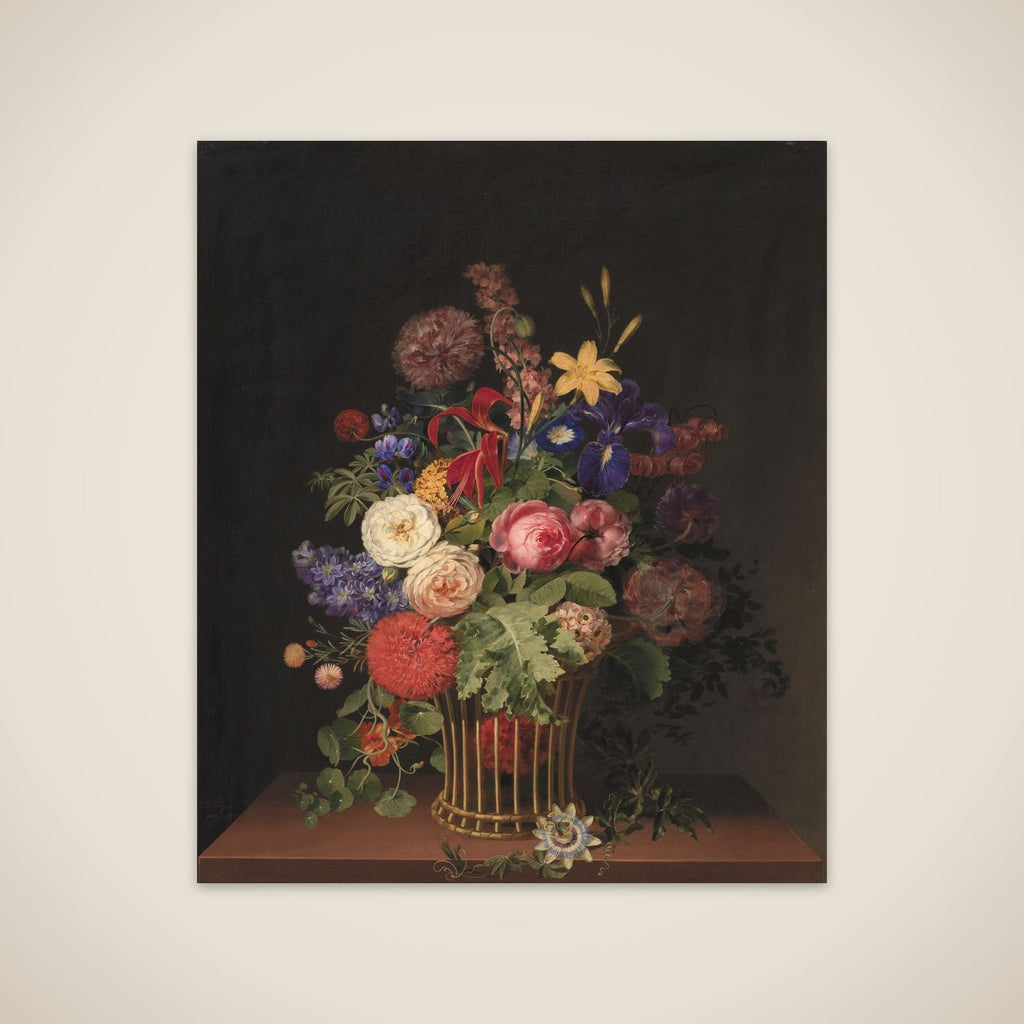 En let rørkurv med blomster unframed print