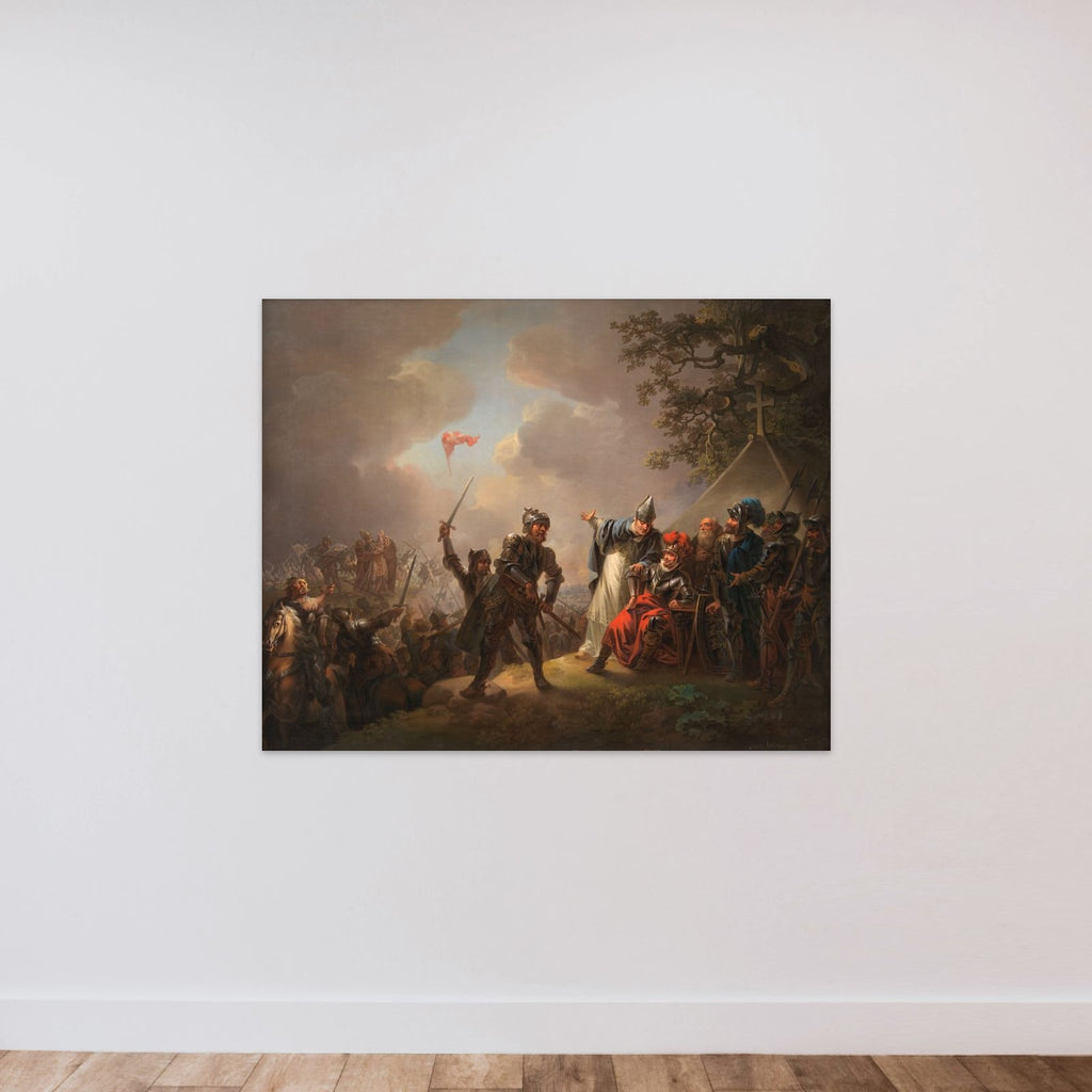 Dannebrog falder ned fra himlen under Volmerslaget ved Lyndanisse (Tallin) i Estland den 15. juni 1219 unframed — shown to scale