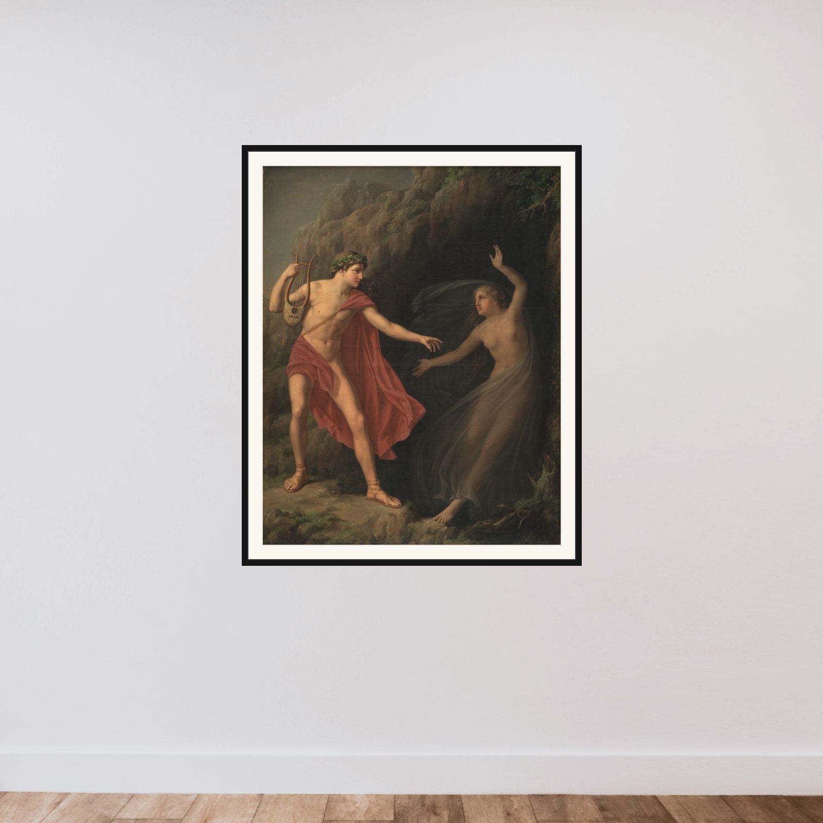 Orfeus og Euridike framed — shown to scale