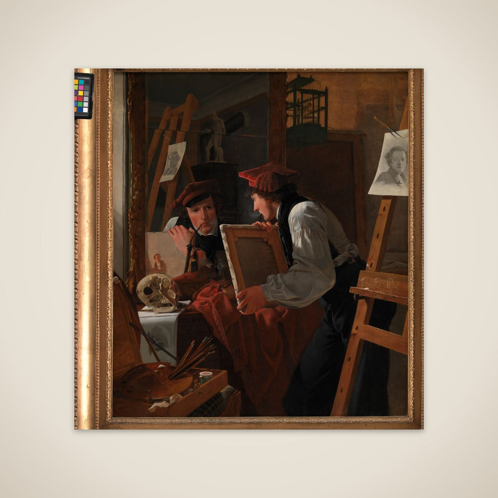 En ung kunstner (Ditlev Blunck) betragter en skitse i et spejl unframed print
