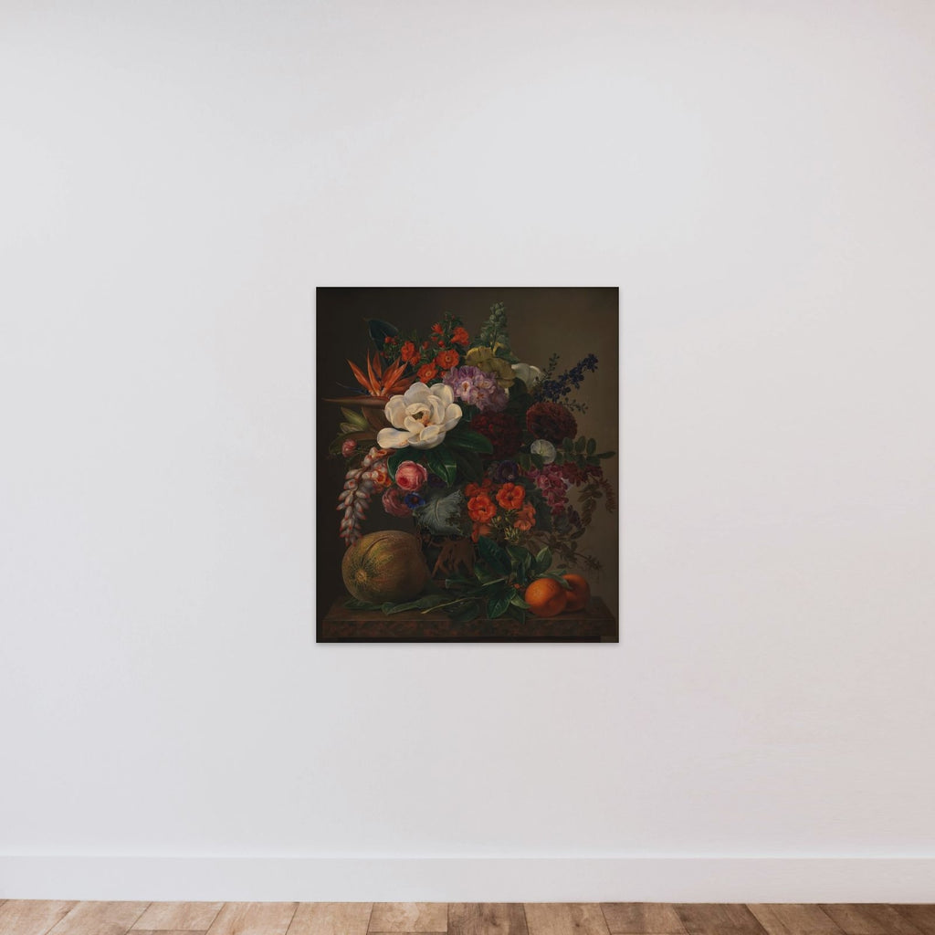 En vase med blomster unframed — shown to scale