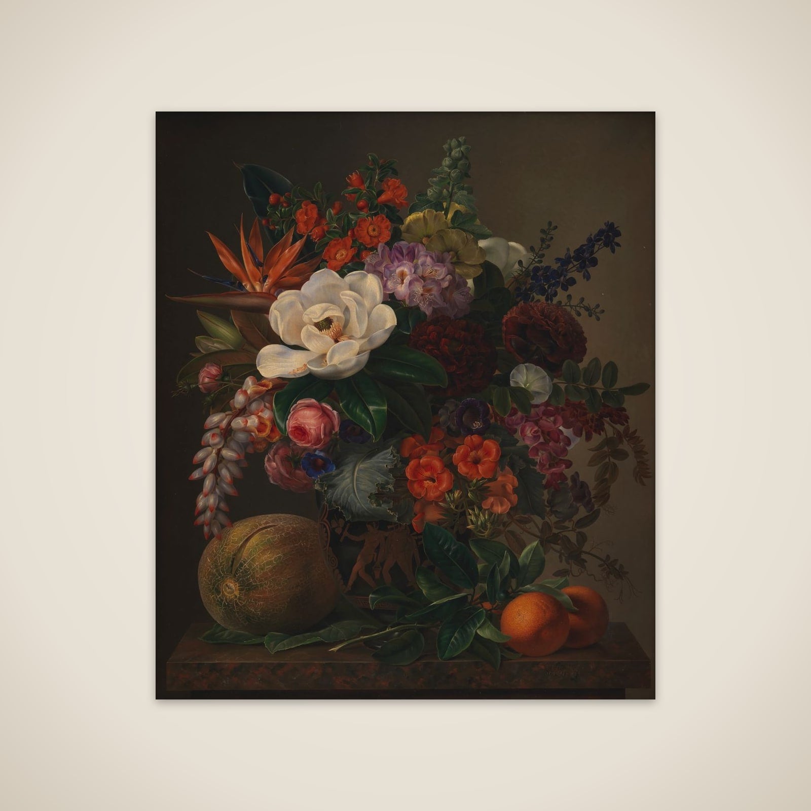 En vase med blomster unframed print
