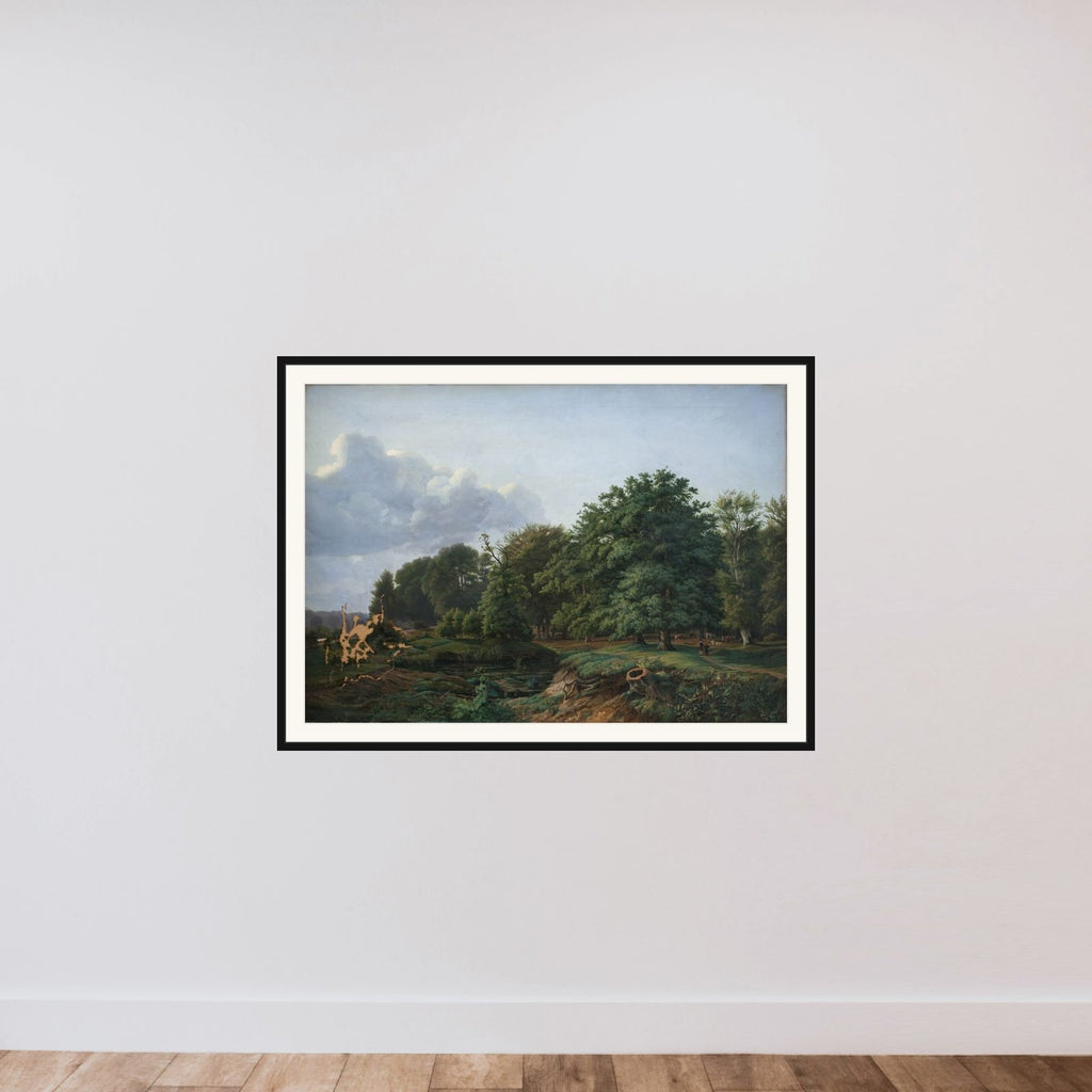 Skovparti ved Hellebæk. Eftermiddag framed — shown to scale