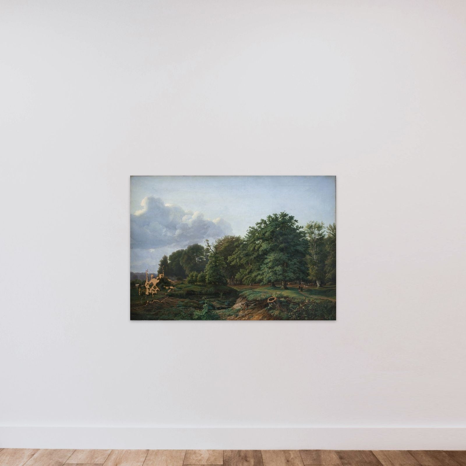 Skovparti ved Hellebæk. Eftermiddag unframed — shown to scale