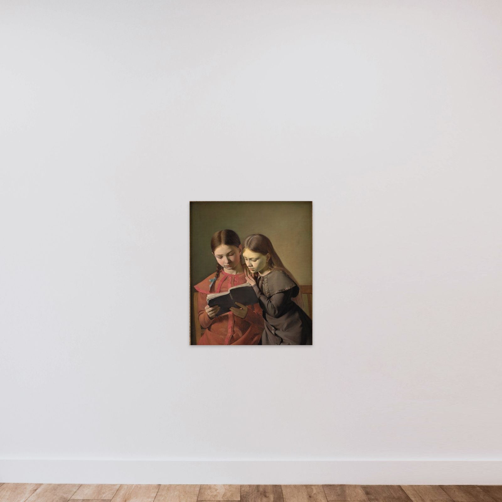 Kunstnerens søstre Signe og Henriette læsende i en bog unframed — shown to scale